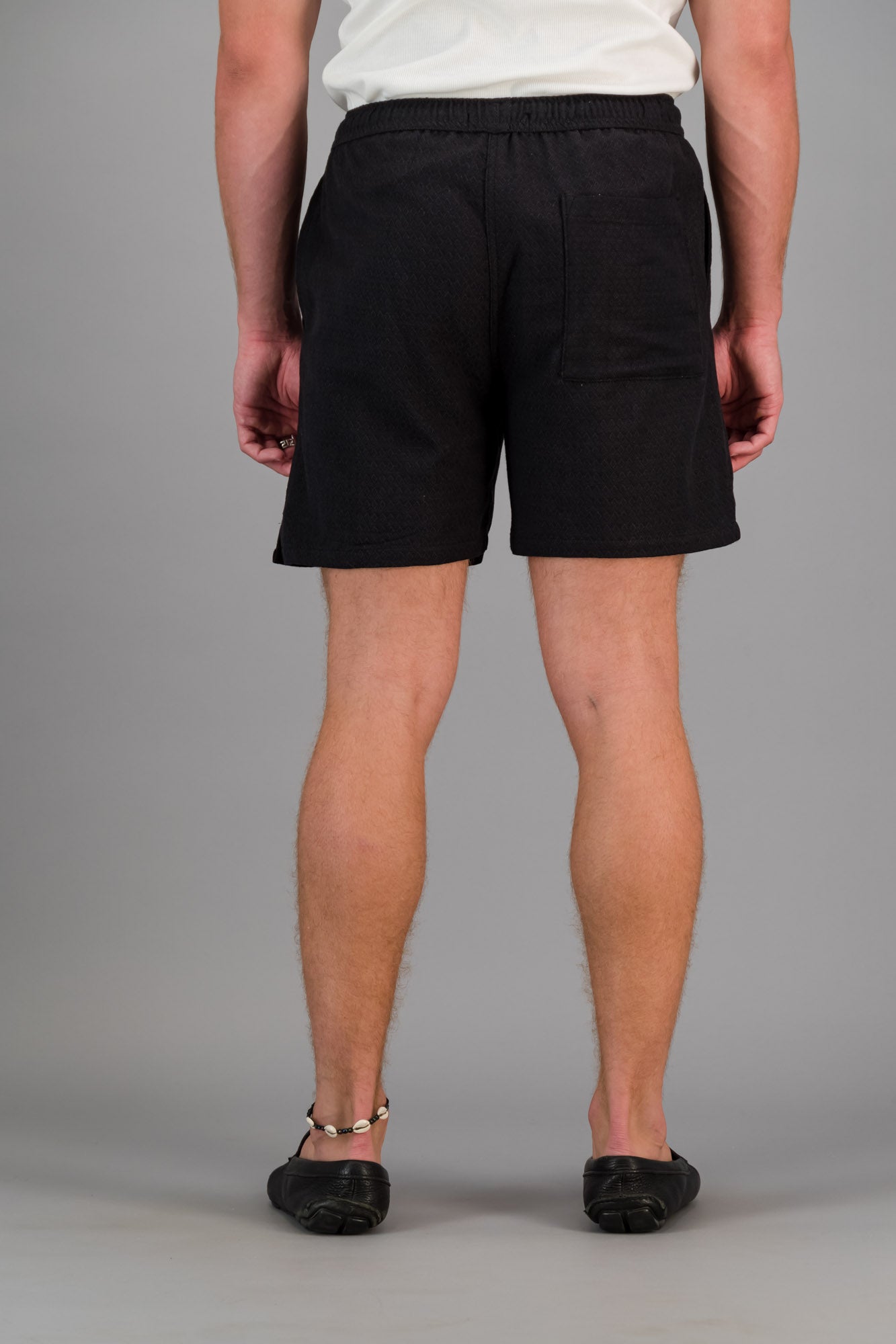 Linen Rayon Shorts Diamond Dobby Jacquard Black