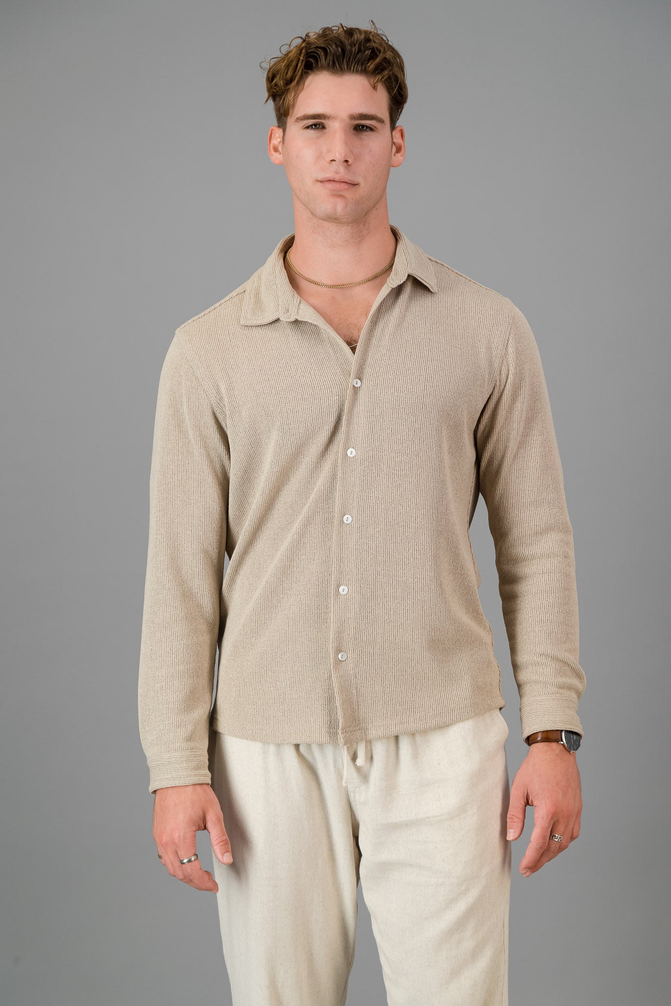 LS Shirt Taupe Rib Knit