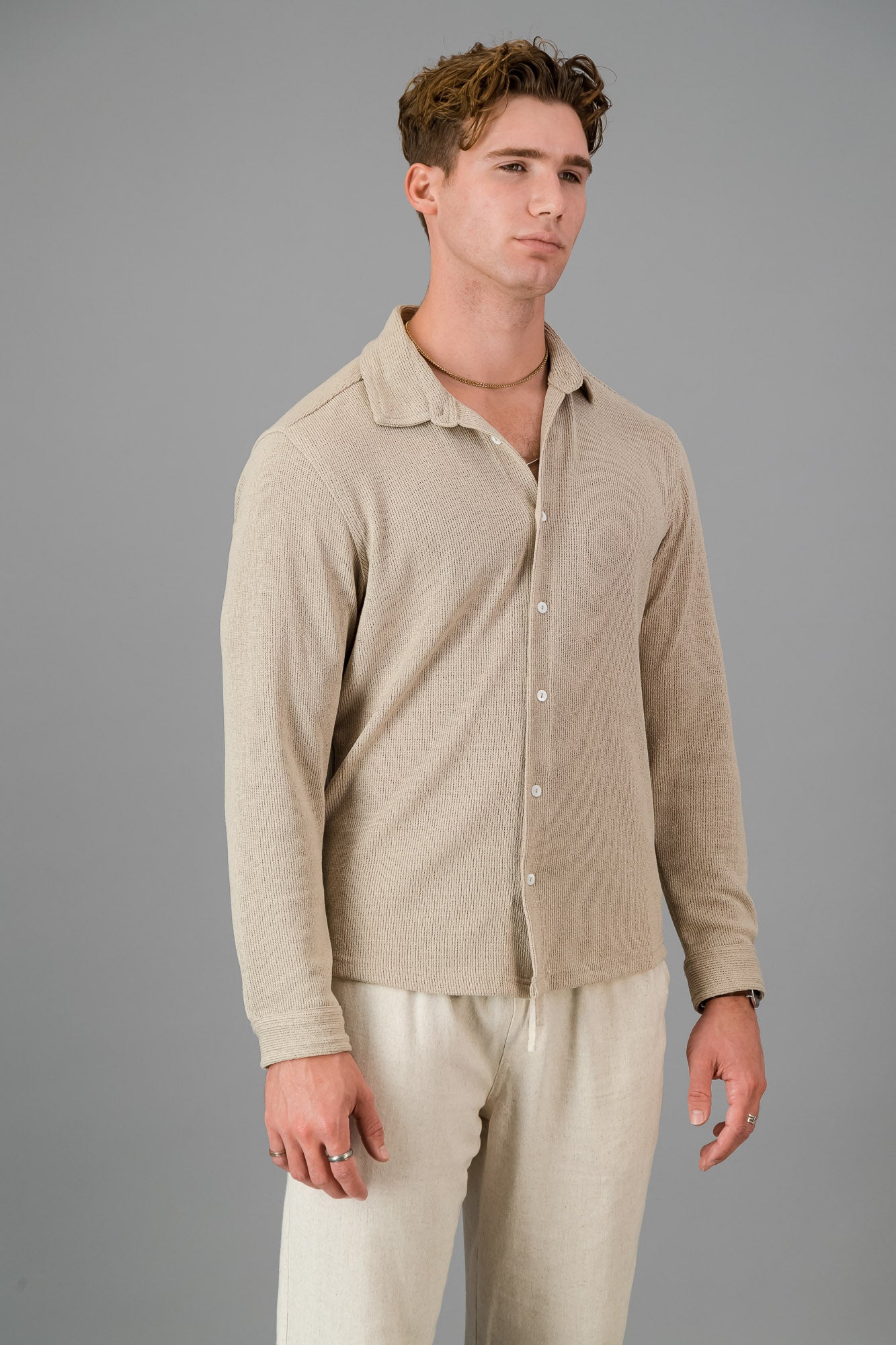 LS Shirt Taupe Rib Knit