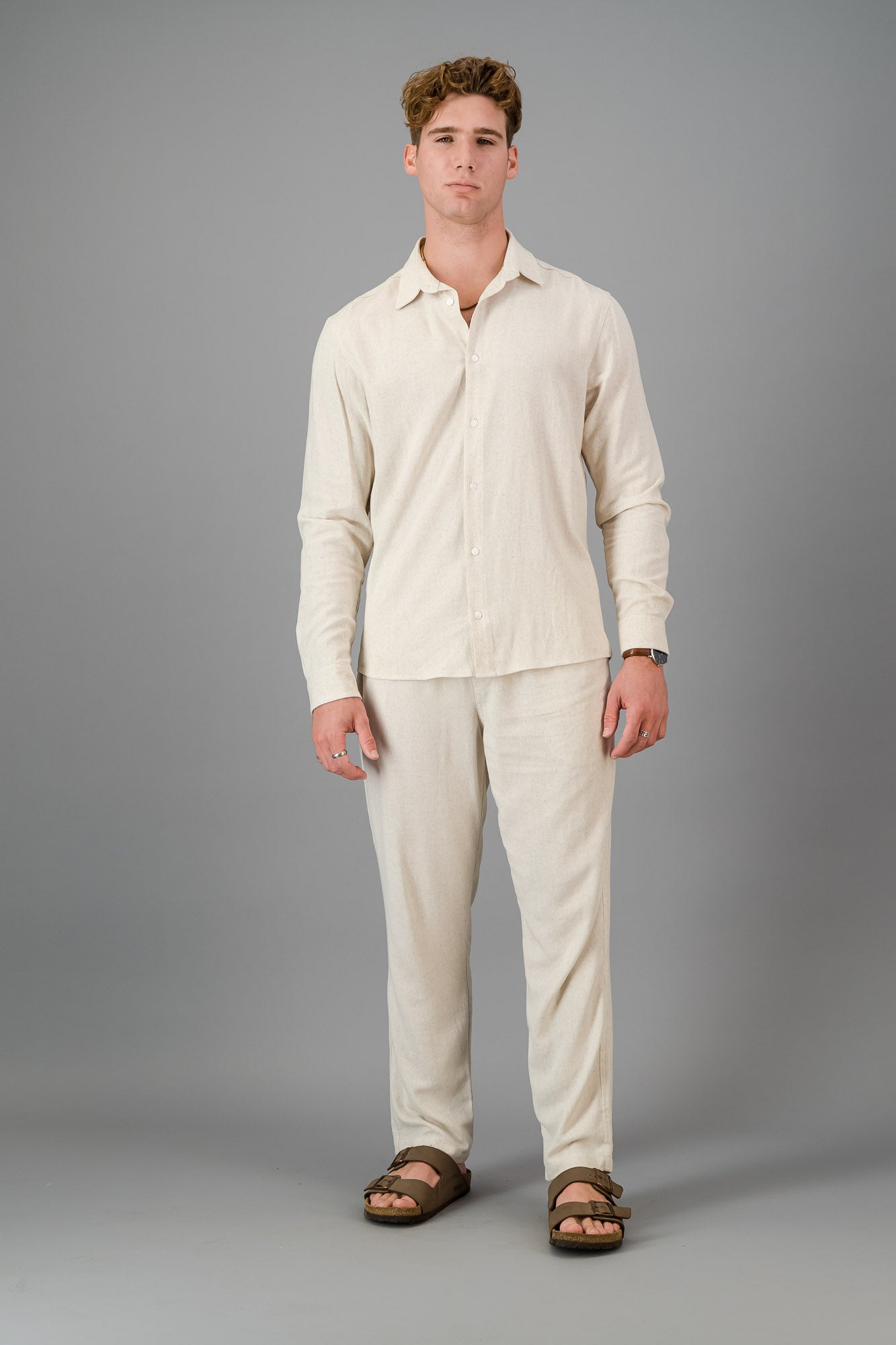 Linen Viscose LS Shirt Oatmeal