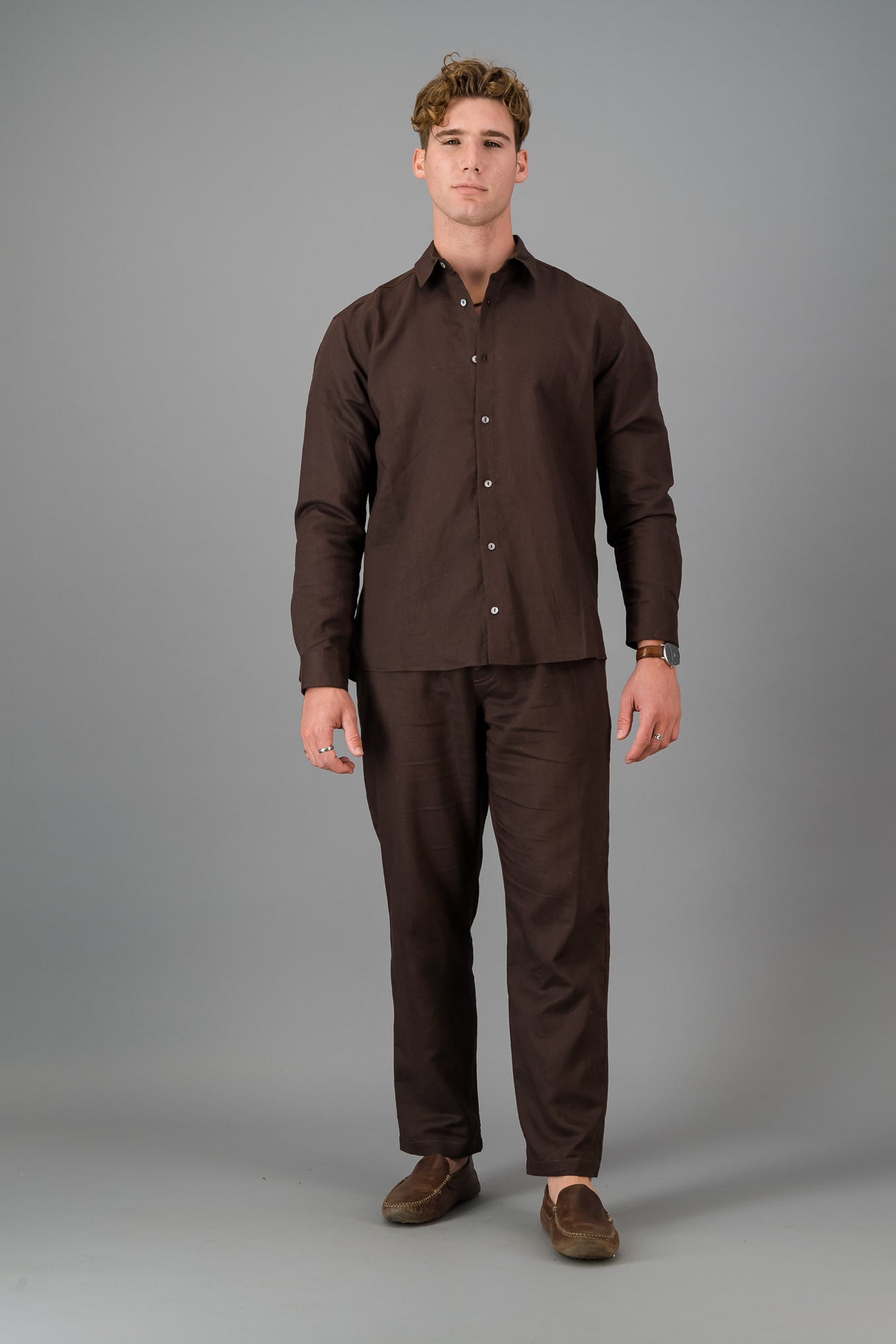 Linen LS Shirt Chocolate