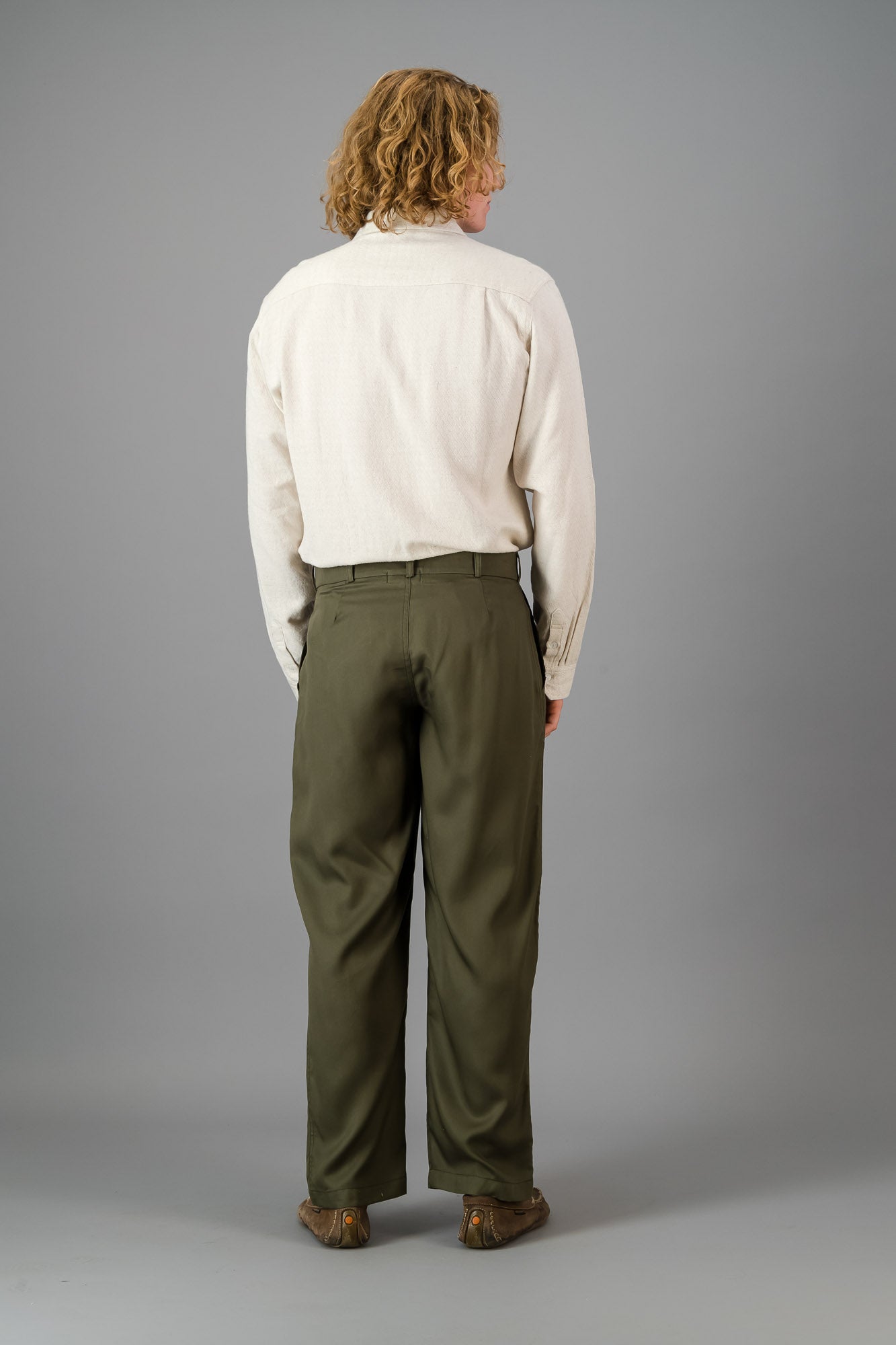 Pleated Vintage Pants Tencel Olive