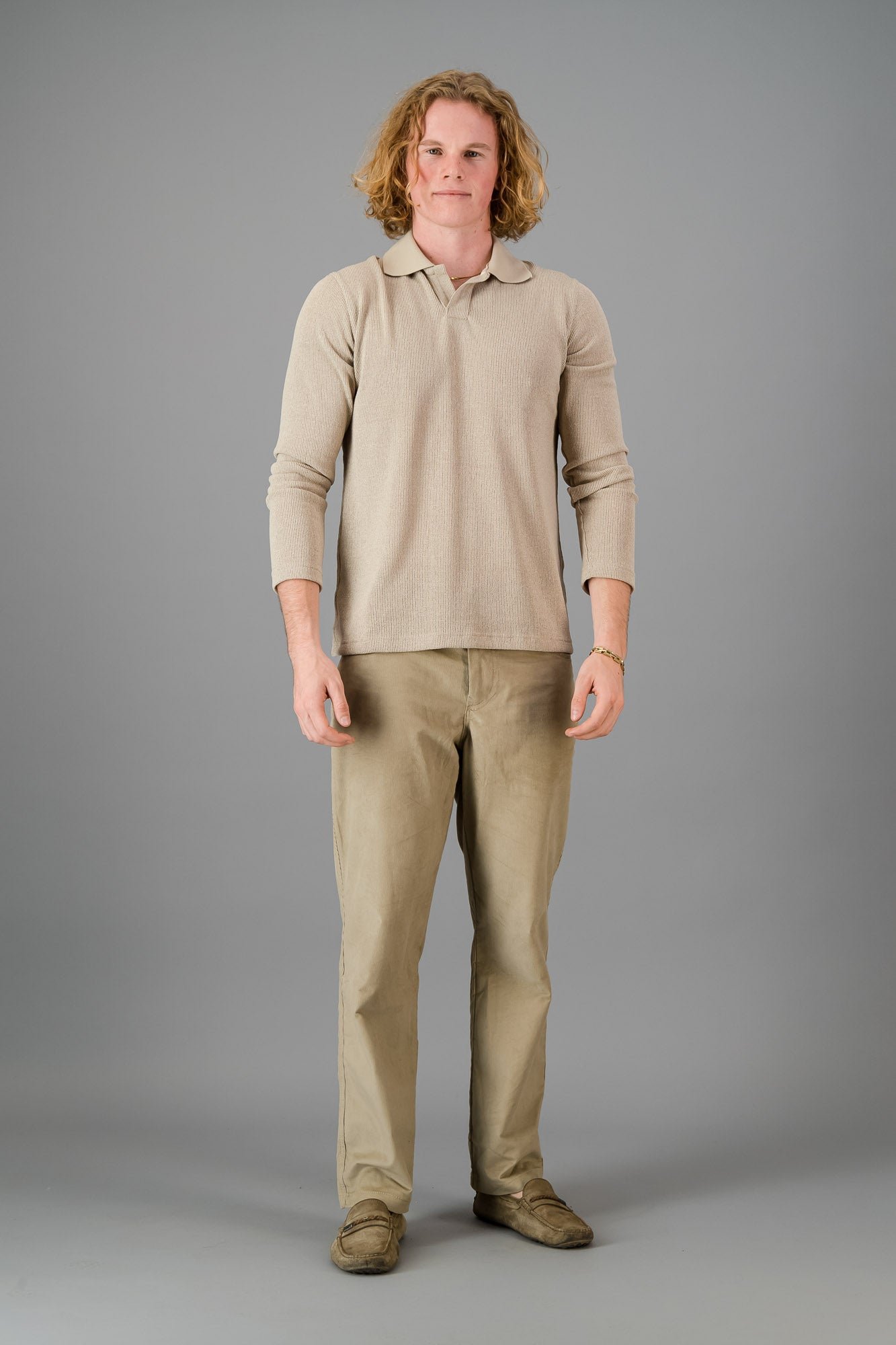 Polo Taupe Rib Knit LS