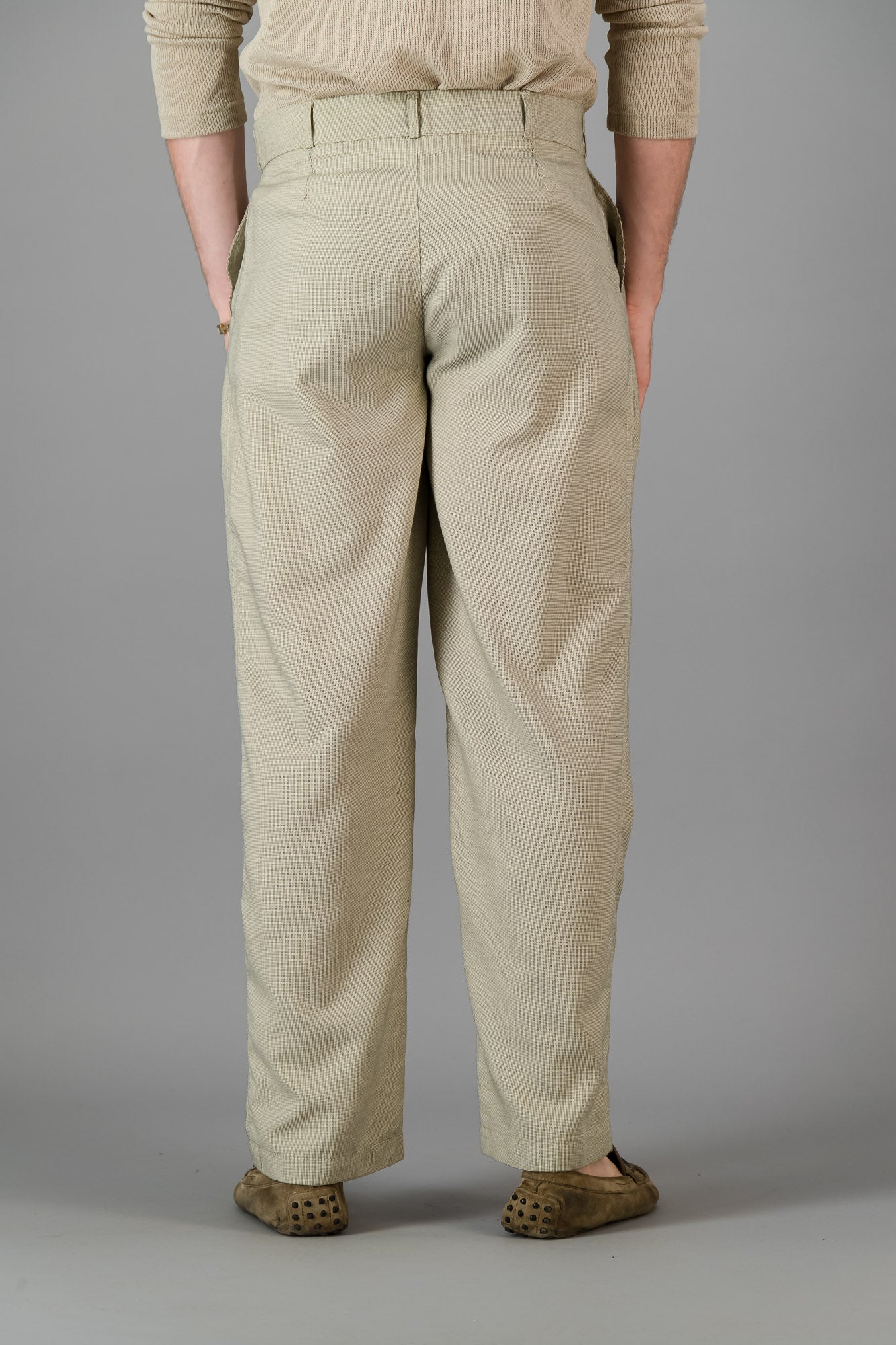 Taupe Birds-Eye Pleated Vintage Pants