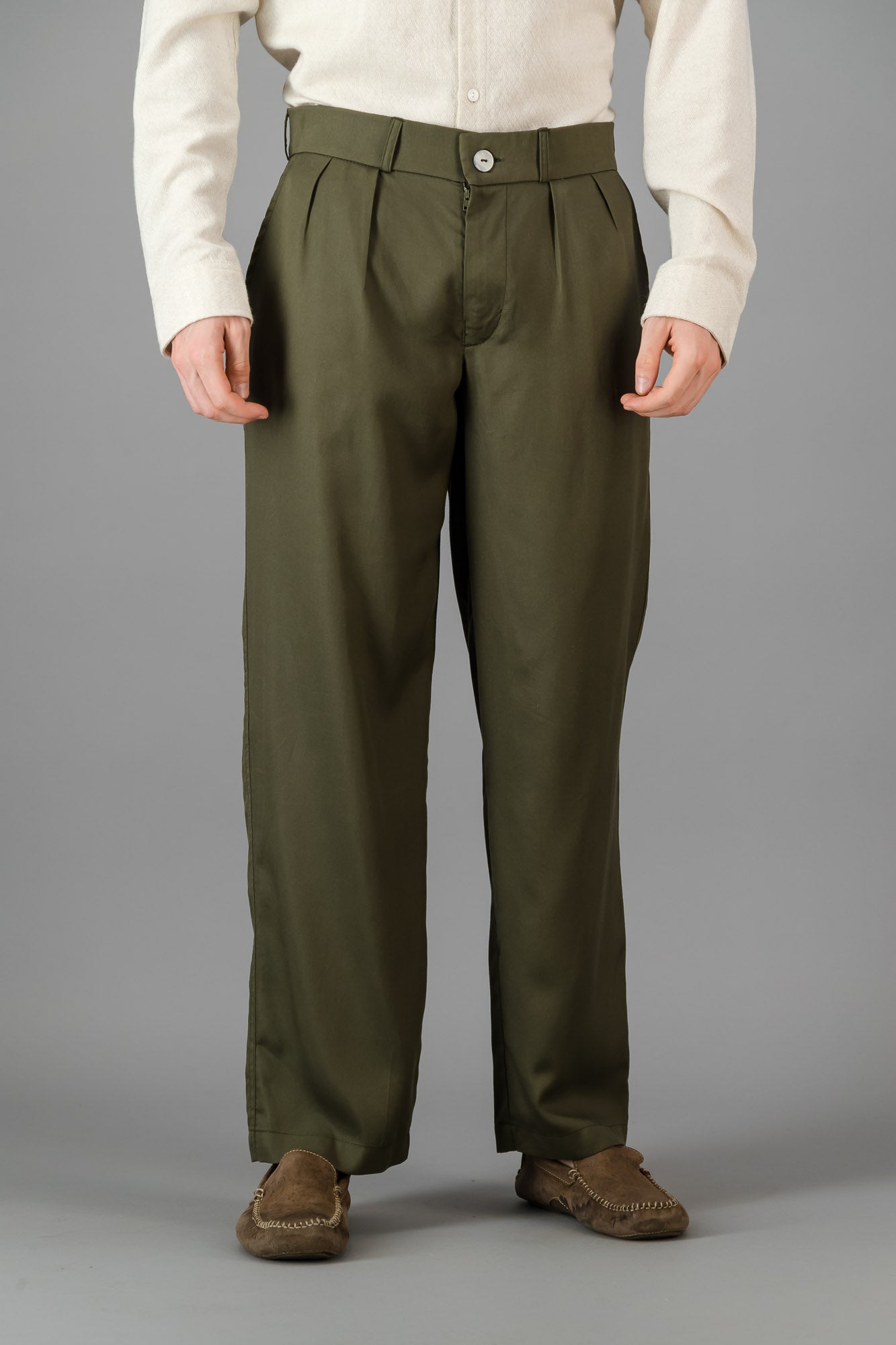 Pleated Vintage Pants Tencel Olive