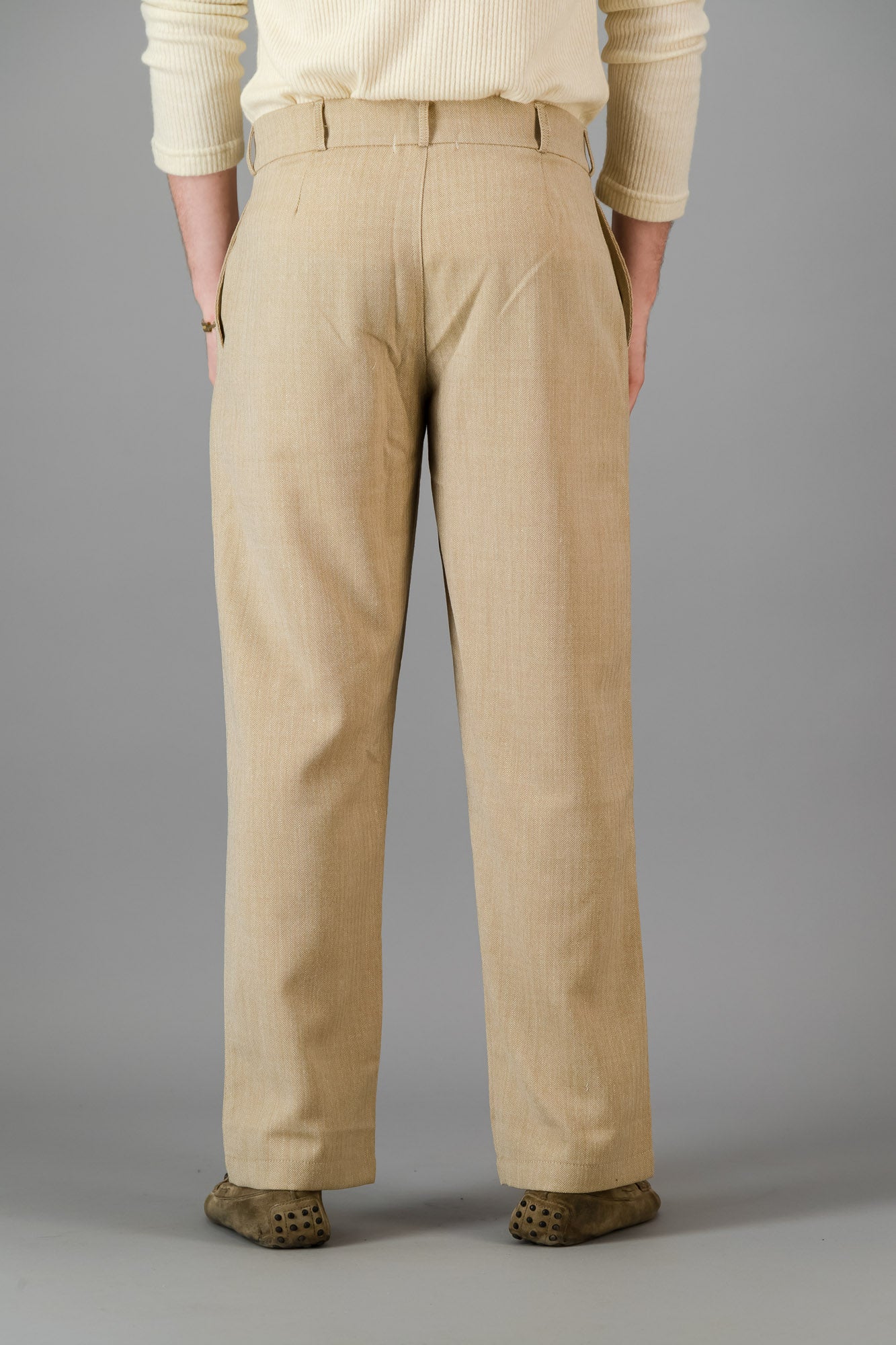 Wheat Herringbone Pleated Vintage Pants