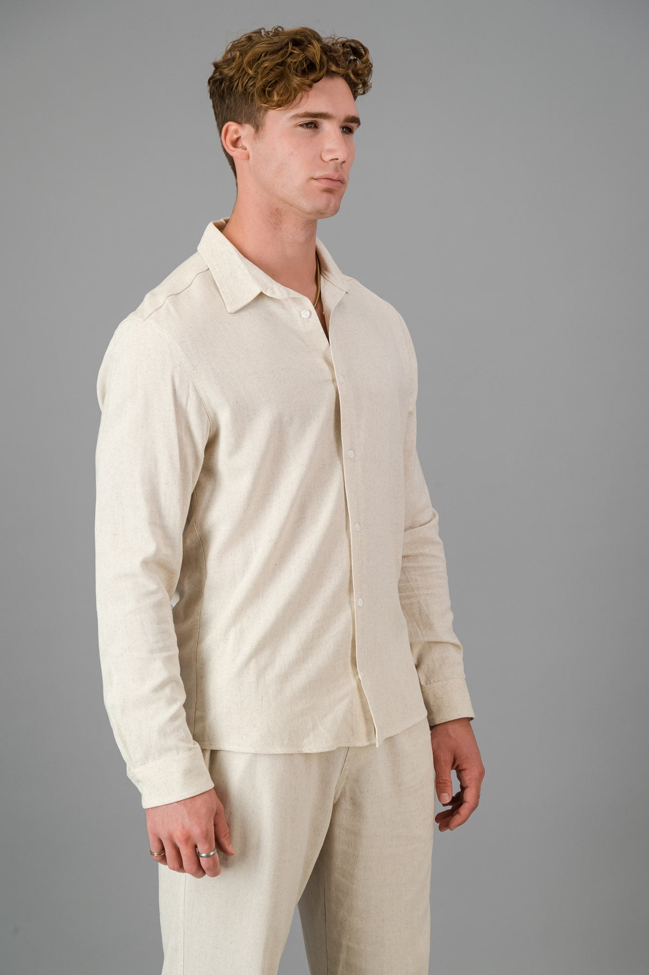 Linen Viscose LS Shirt Oatmeal