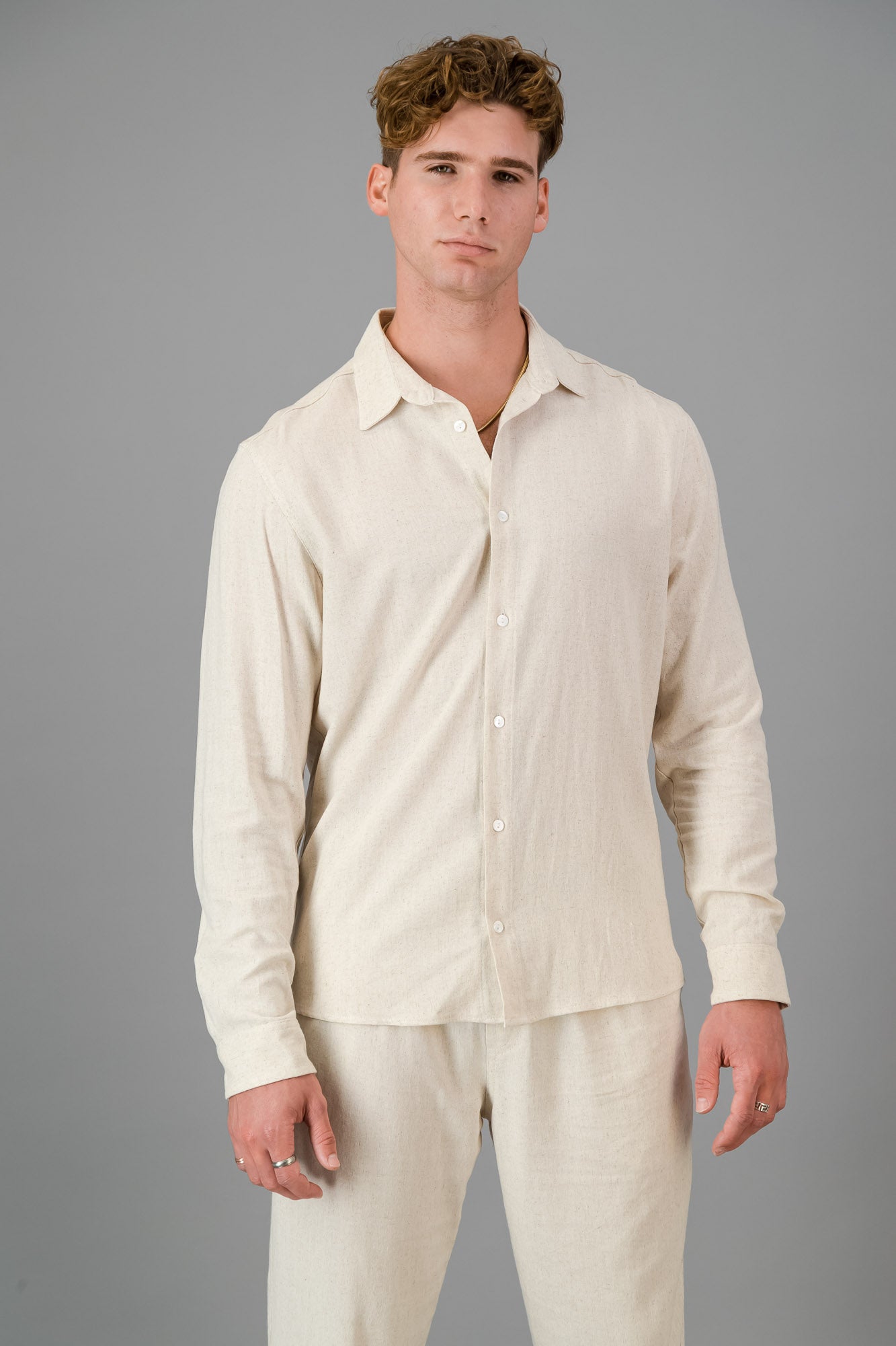 Linen Viscose LS Shirt Oatmeal