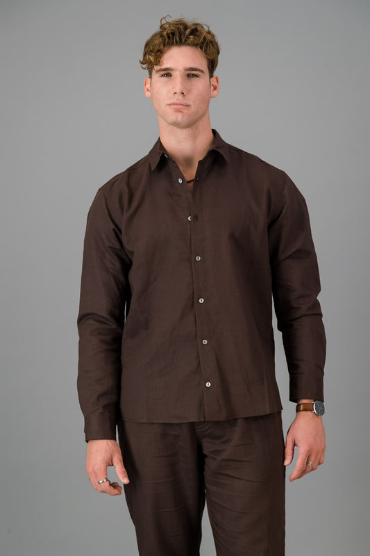 Linen LS Shirt Chocolate