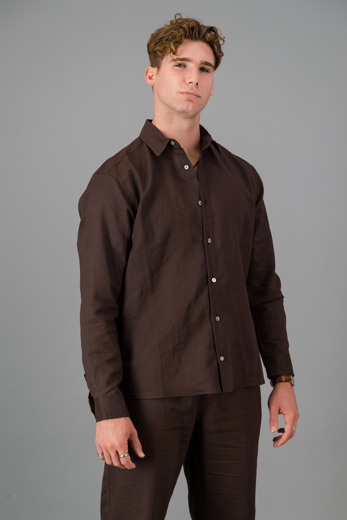 Linen LS Shirt Chocolate