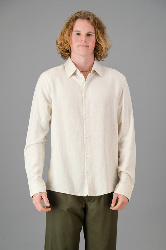 Linen Rayon LS Shirt Diamond Dobby Cream