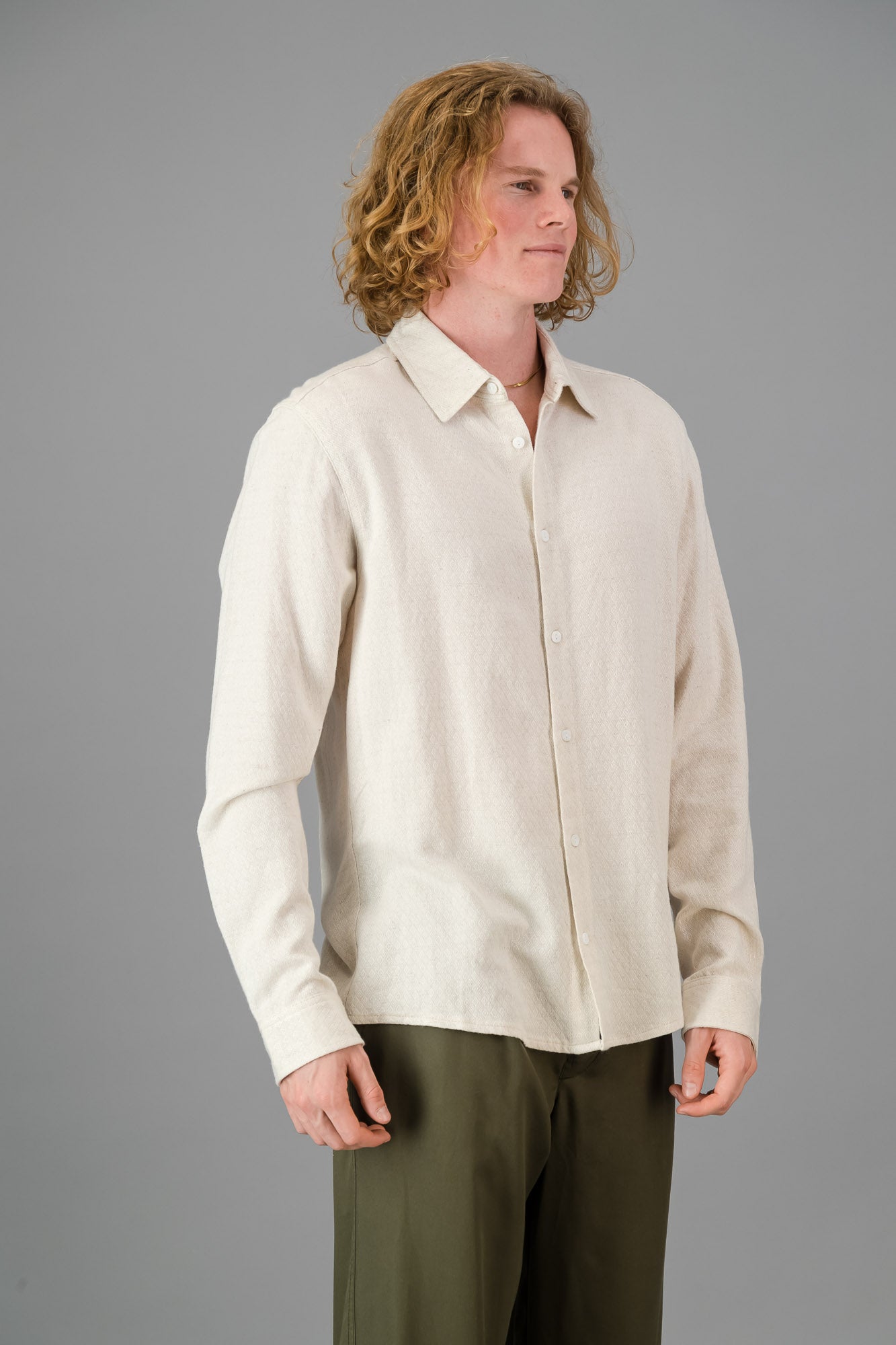 Linen Rayon LS Shirt Diamond Dobby Cream