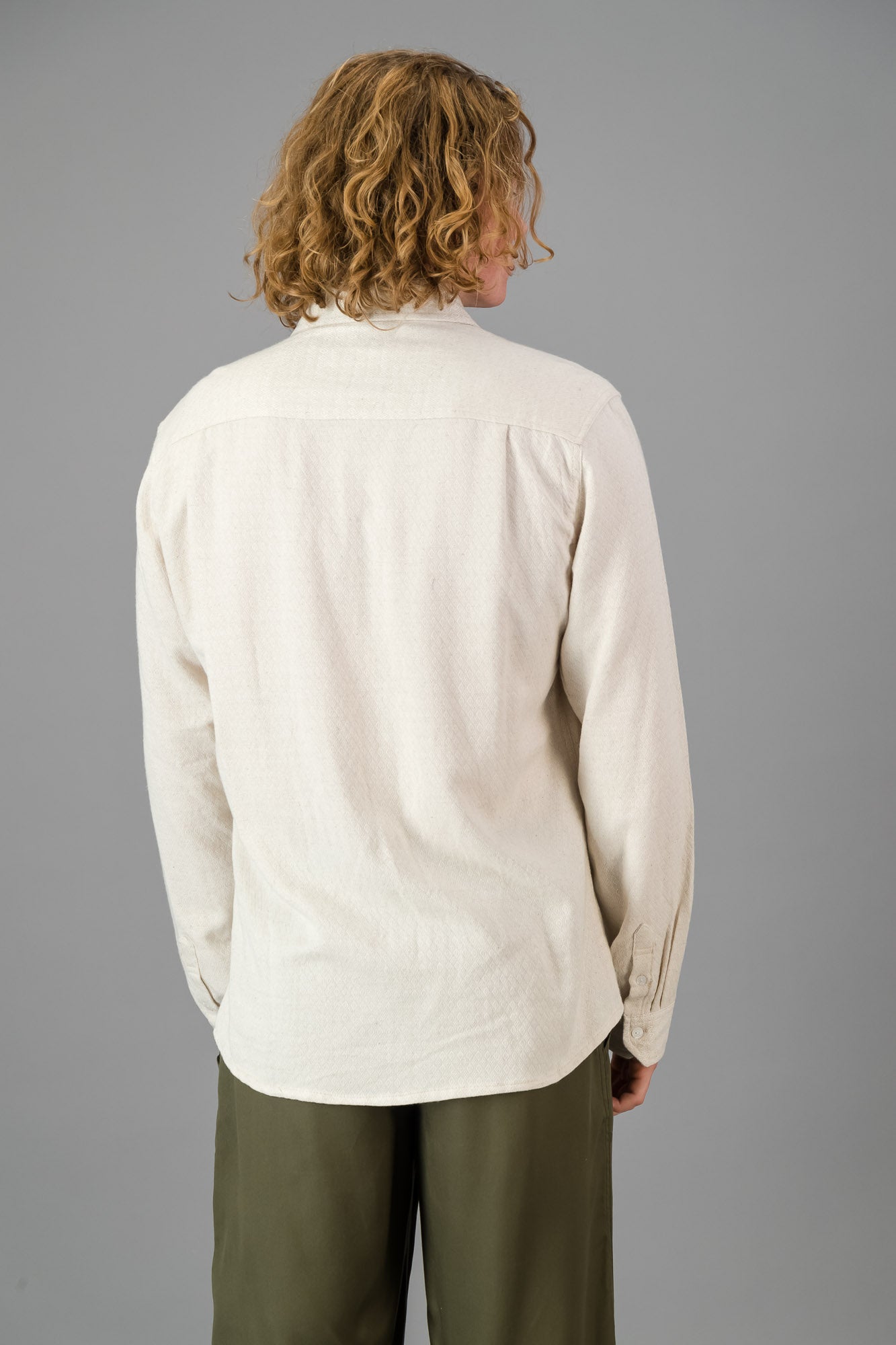 Linen Rayon LS Shirt Diamond Dobby Cream