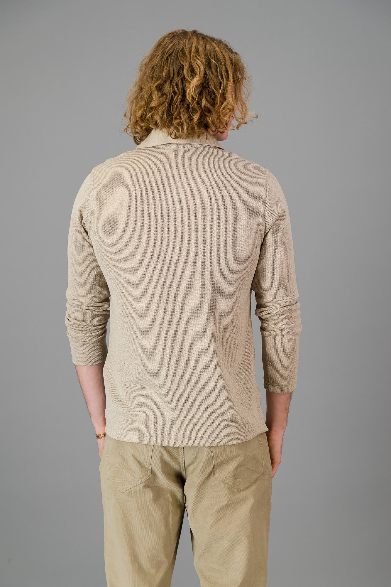 Polo Taupe Rib Knit LS