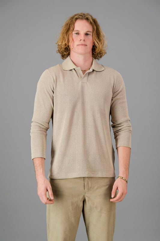 Polo Taupe Rib Knit LS