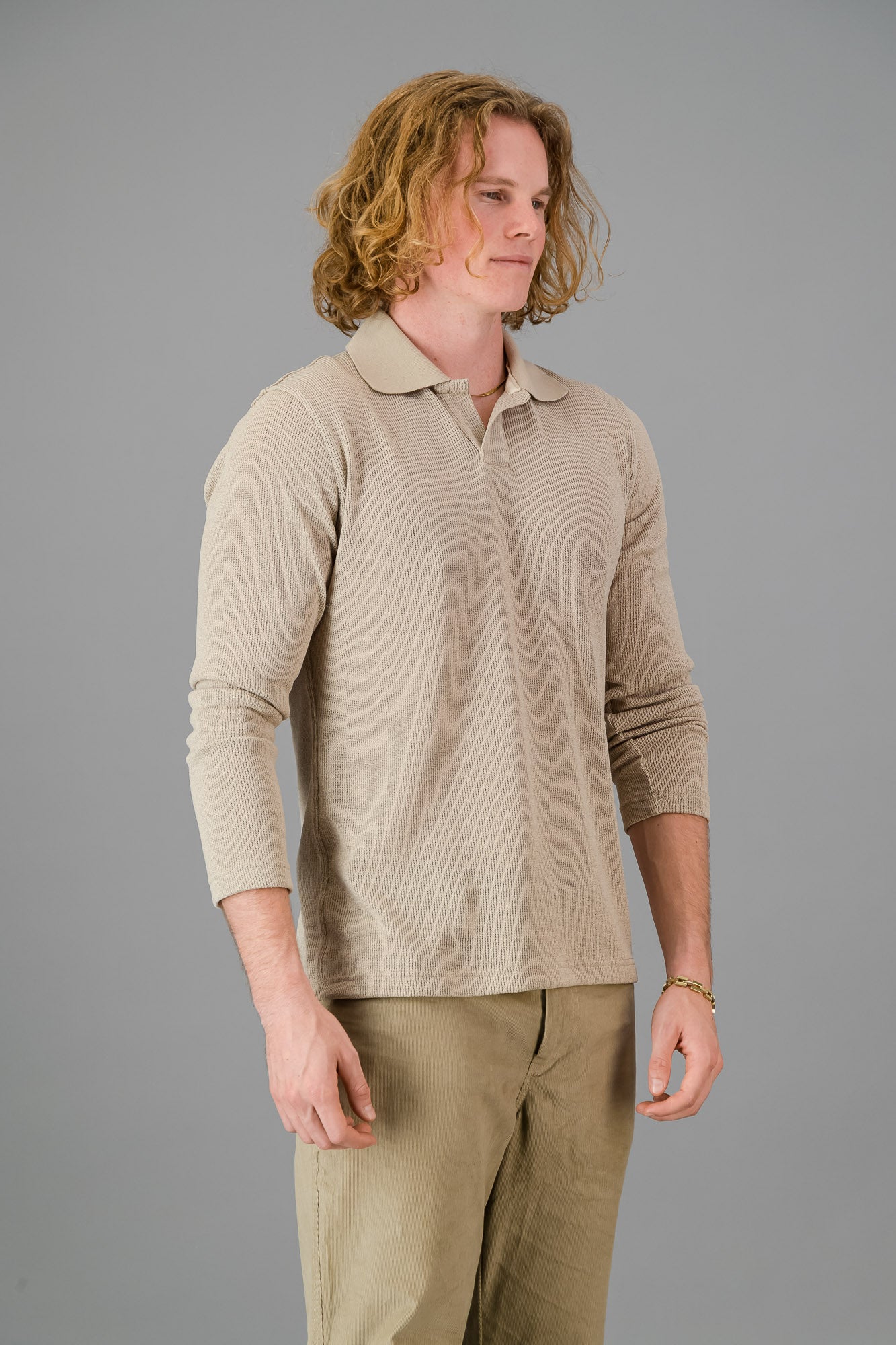 Polo Taupe Rib Knit LS