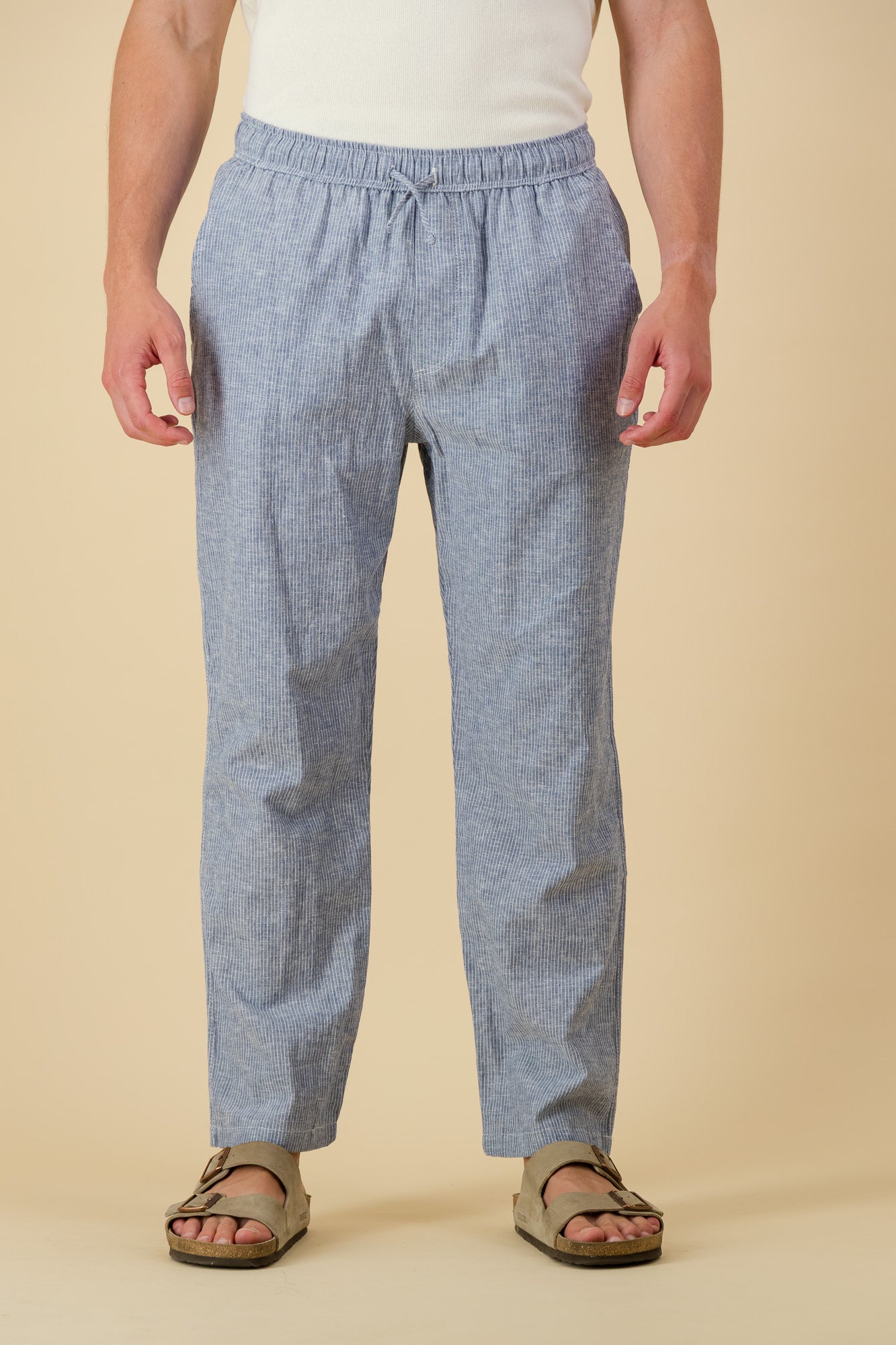 Linen Cotton Comfort Pants Thin Stripe Denim