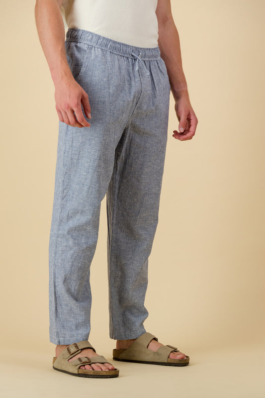 Linen Cotton Comfort Pants Thin Stripe Denim