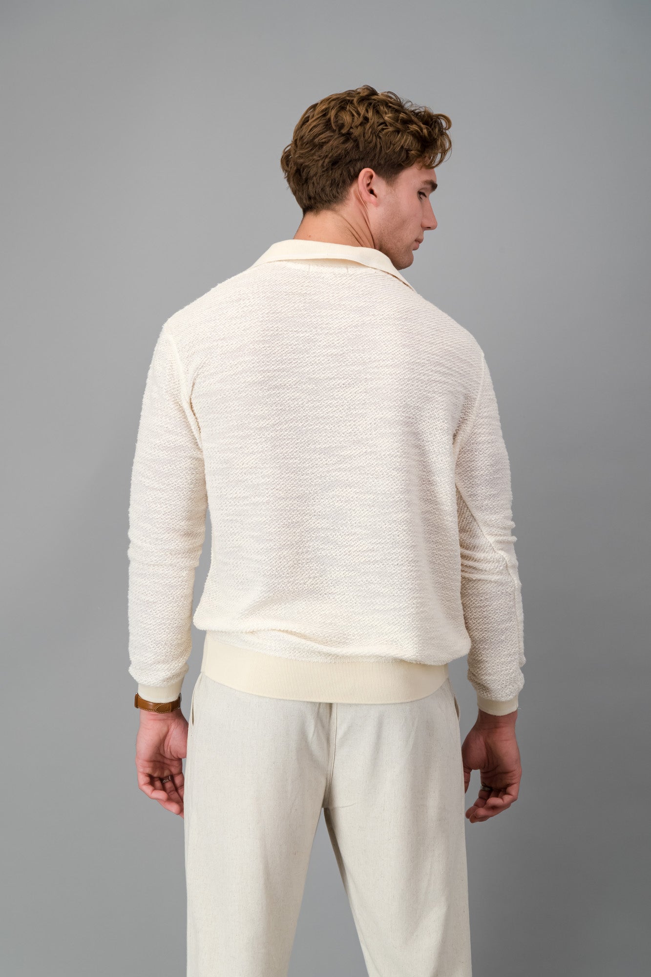 Polo Cotton-rich Thick & Thin Off-white LS