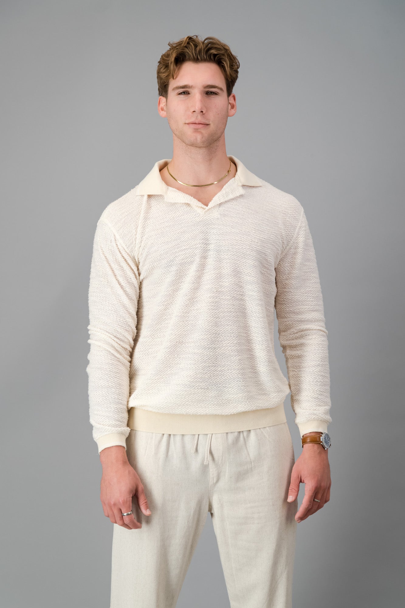 Polo Cotton-rich Thick & Thin Off-white LS