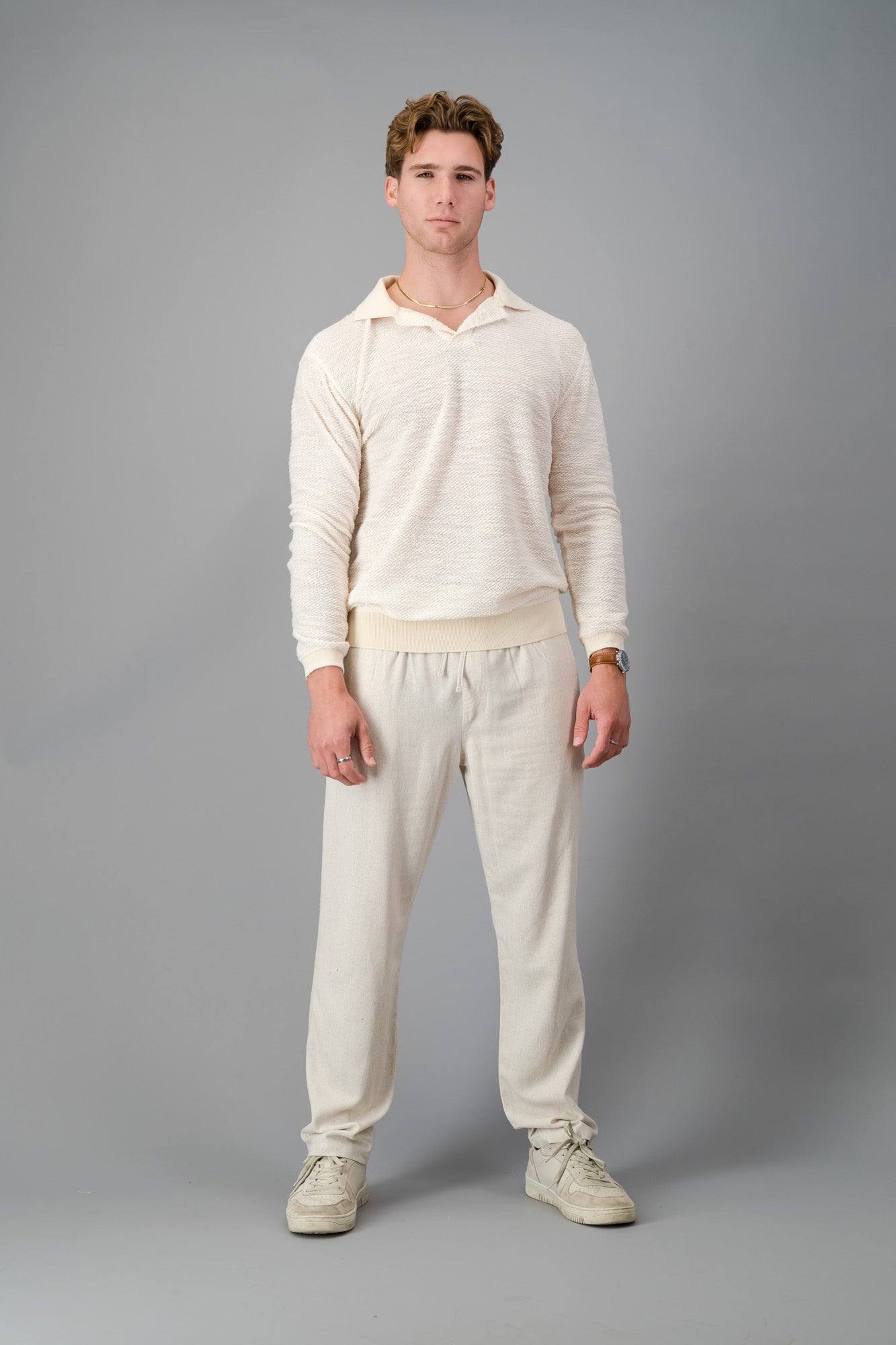 Polo Cotton-rich Thick & Thin Off-white LS