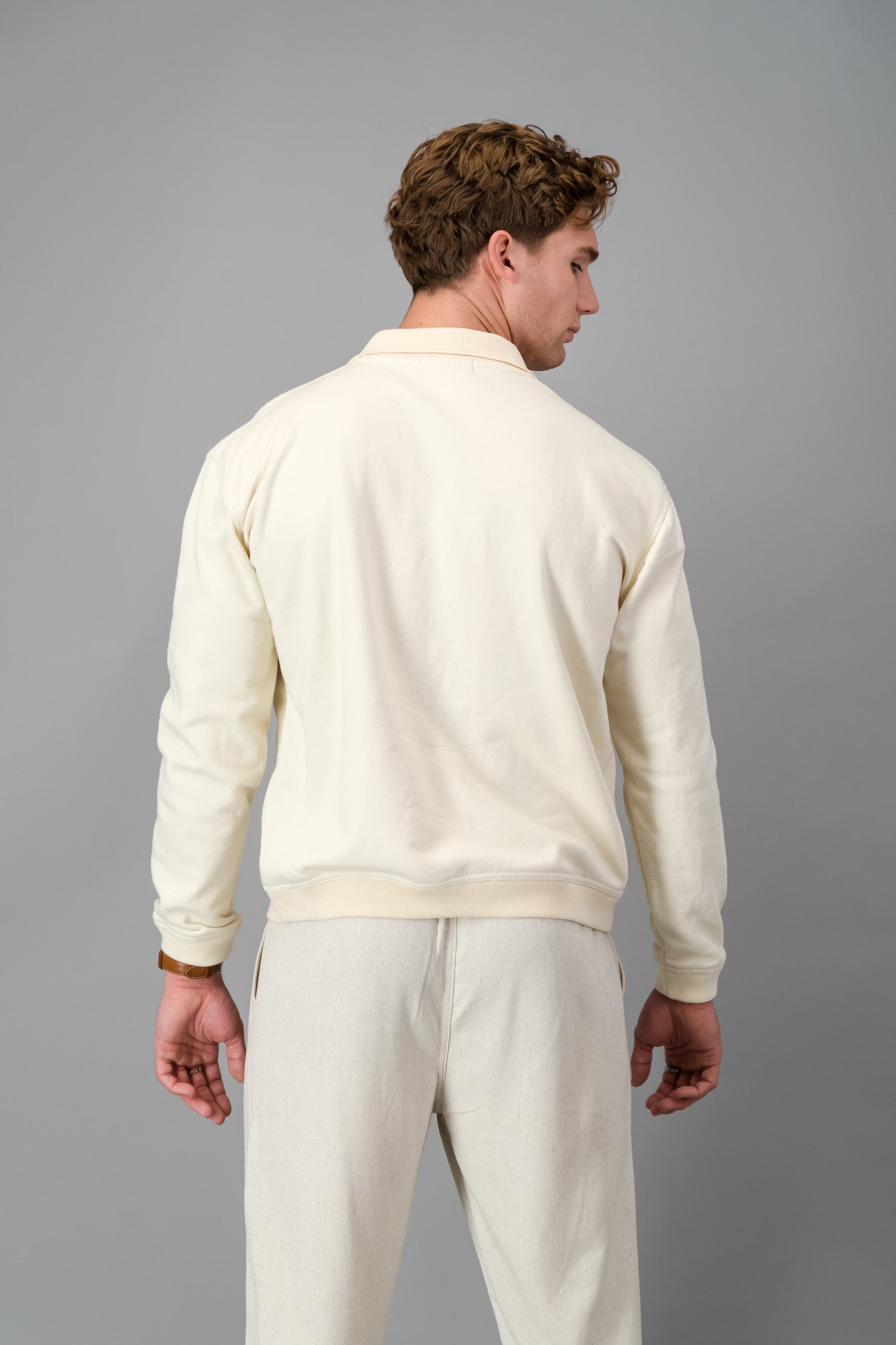 Polo Cotton Fleece Cream LS