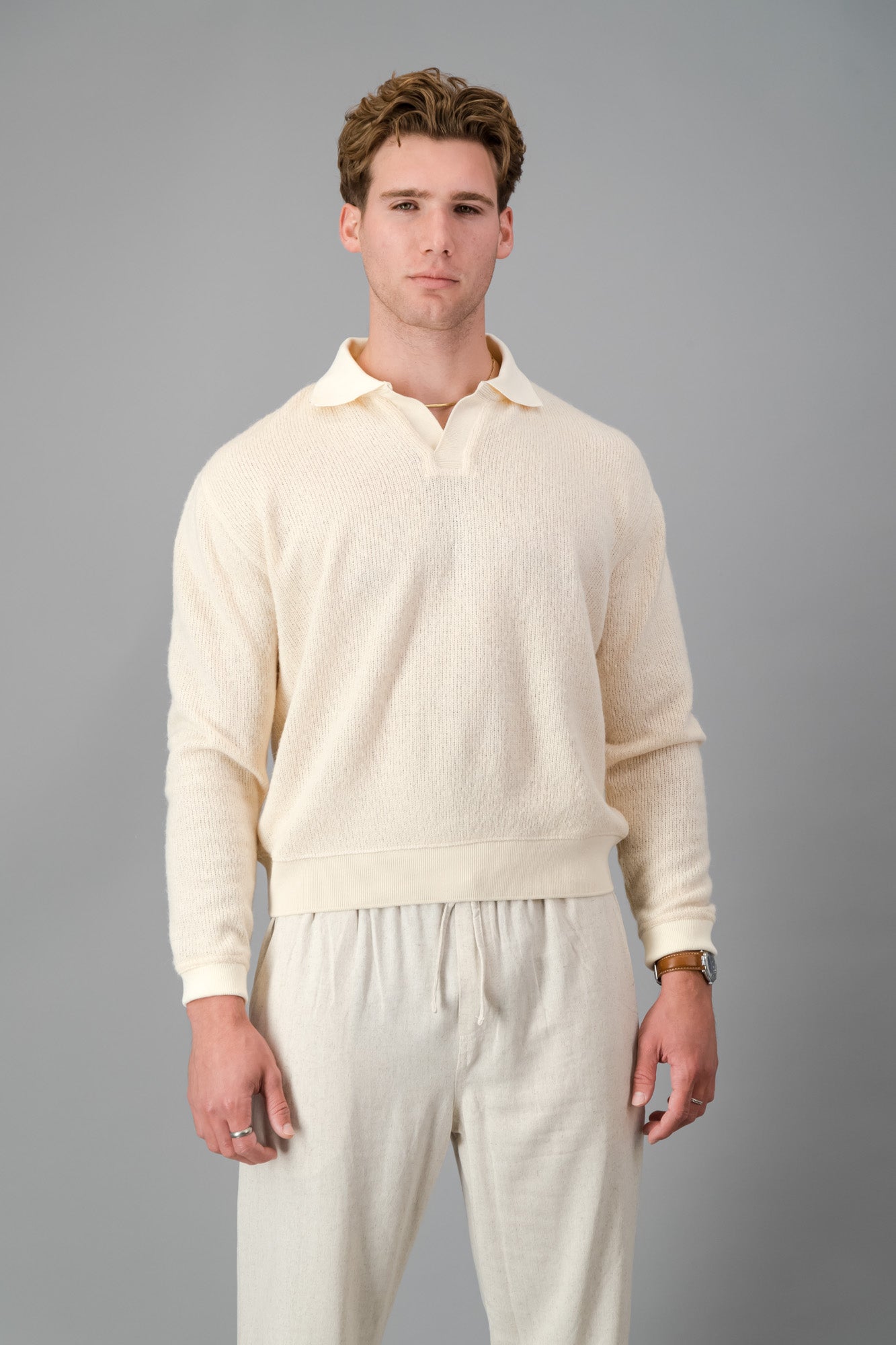 Polo Grandpa Jersey Knit Cream LS