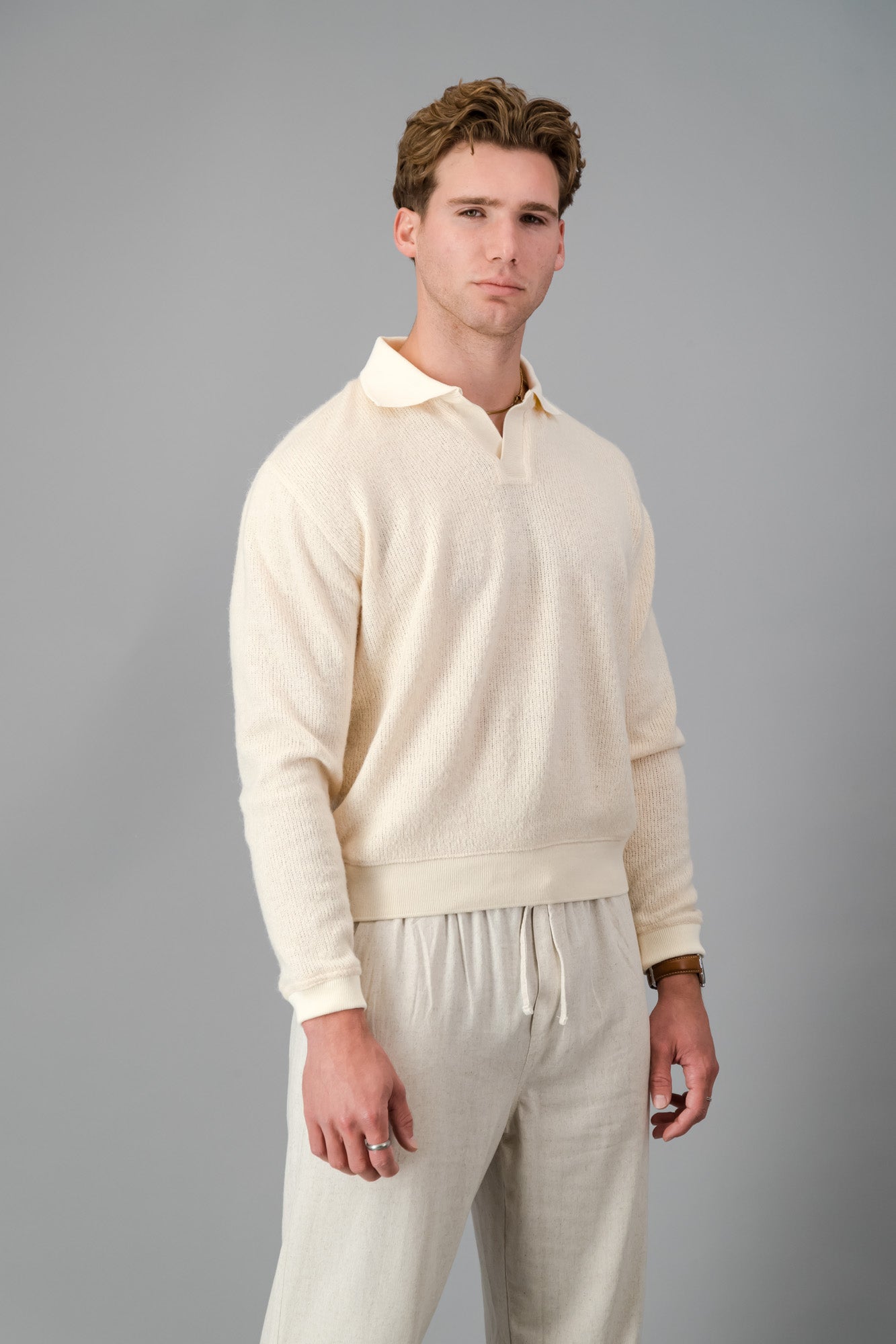 Polo Grandpa Jersey Knit Cream LS