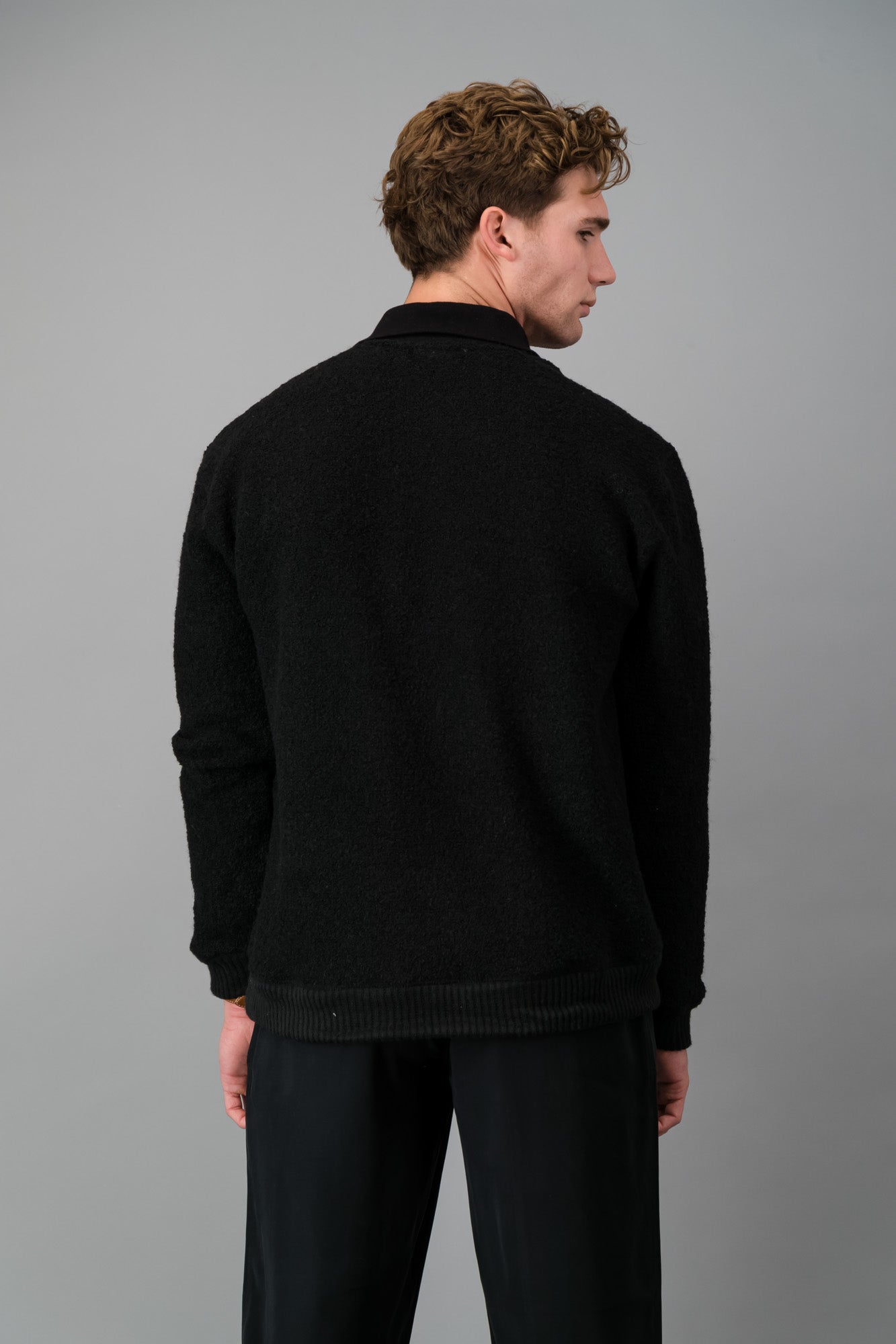 Polo Poly Boucle Black LS