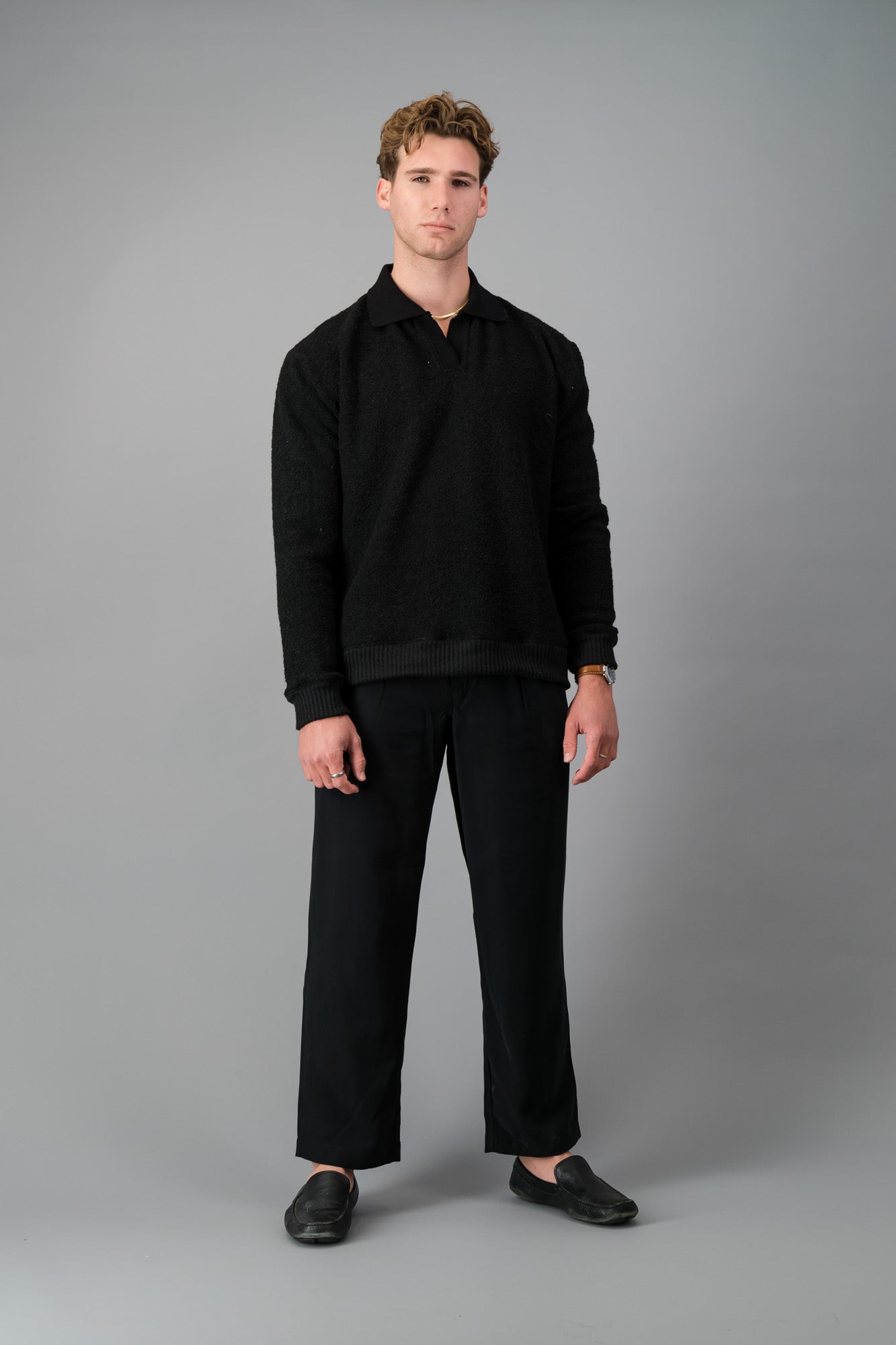 Polo Poly Boucle Black LS