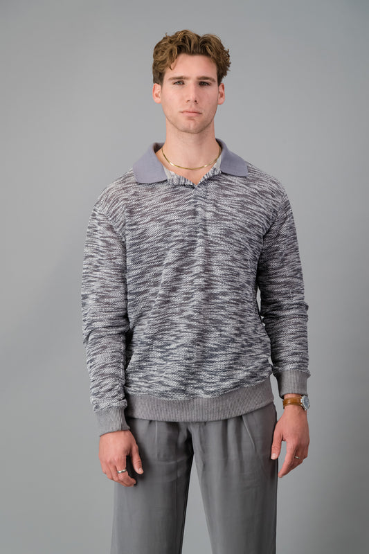 Polo Poly Cotton Hacci Knit Grey LS