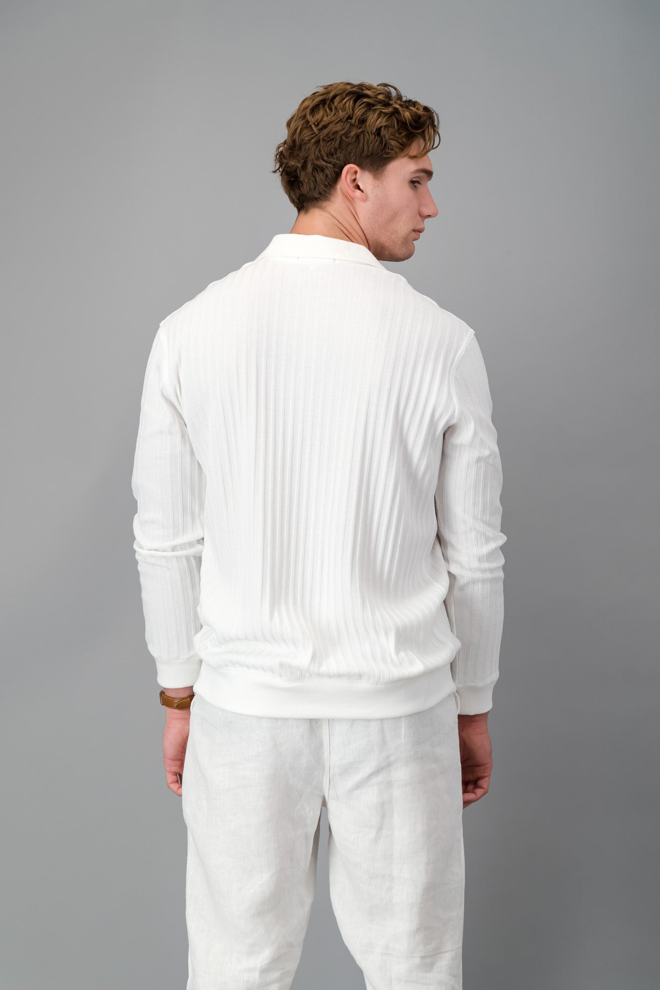 Polo Poly Wide Rib White LS