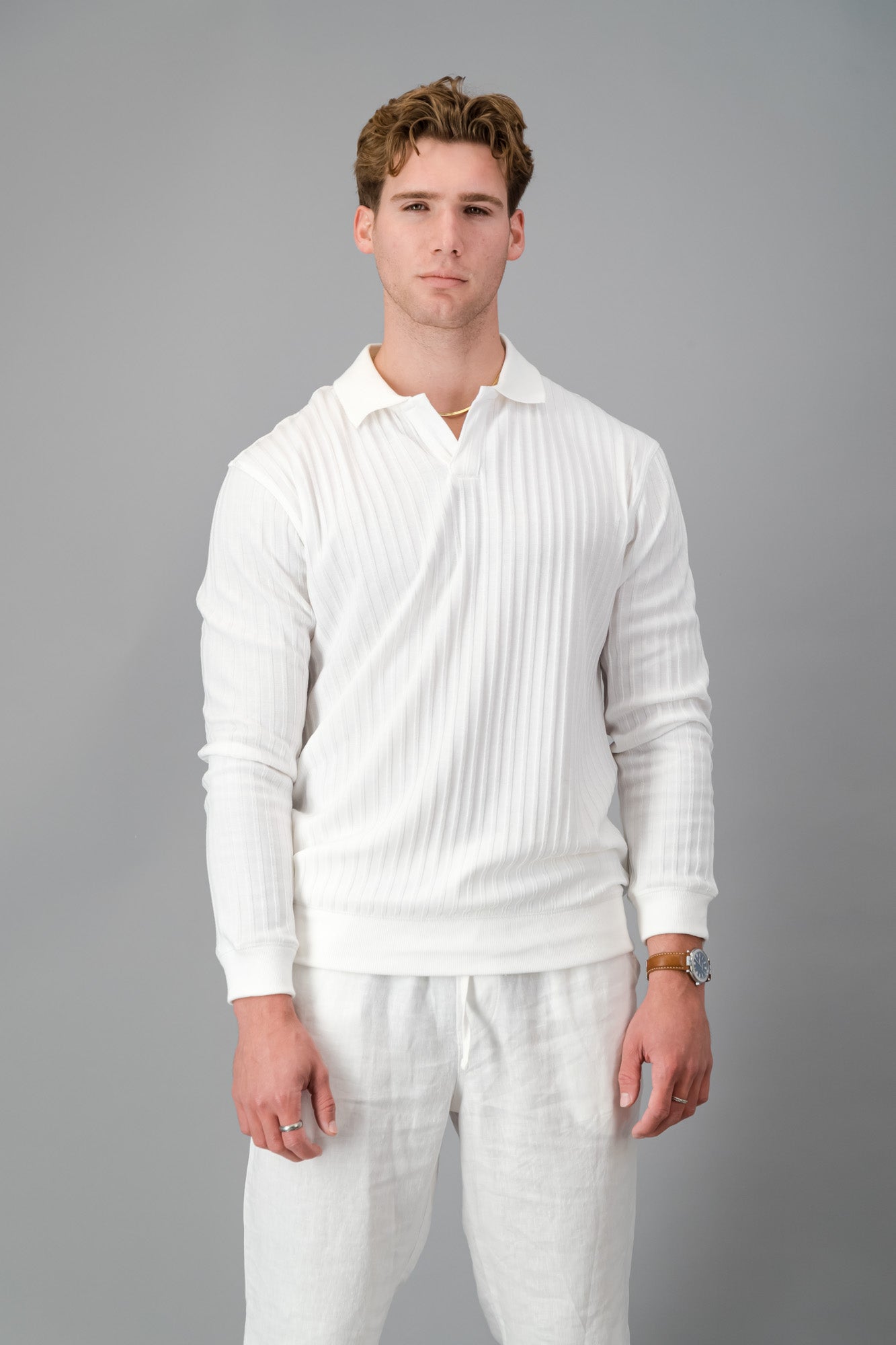 Polo Poly Wide Rib White LS