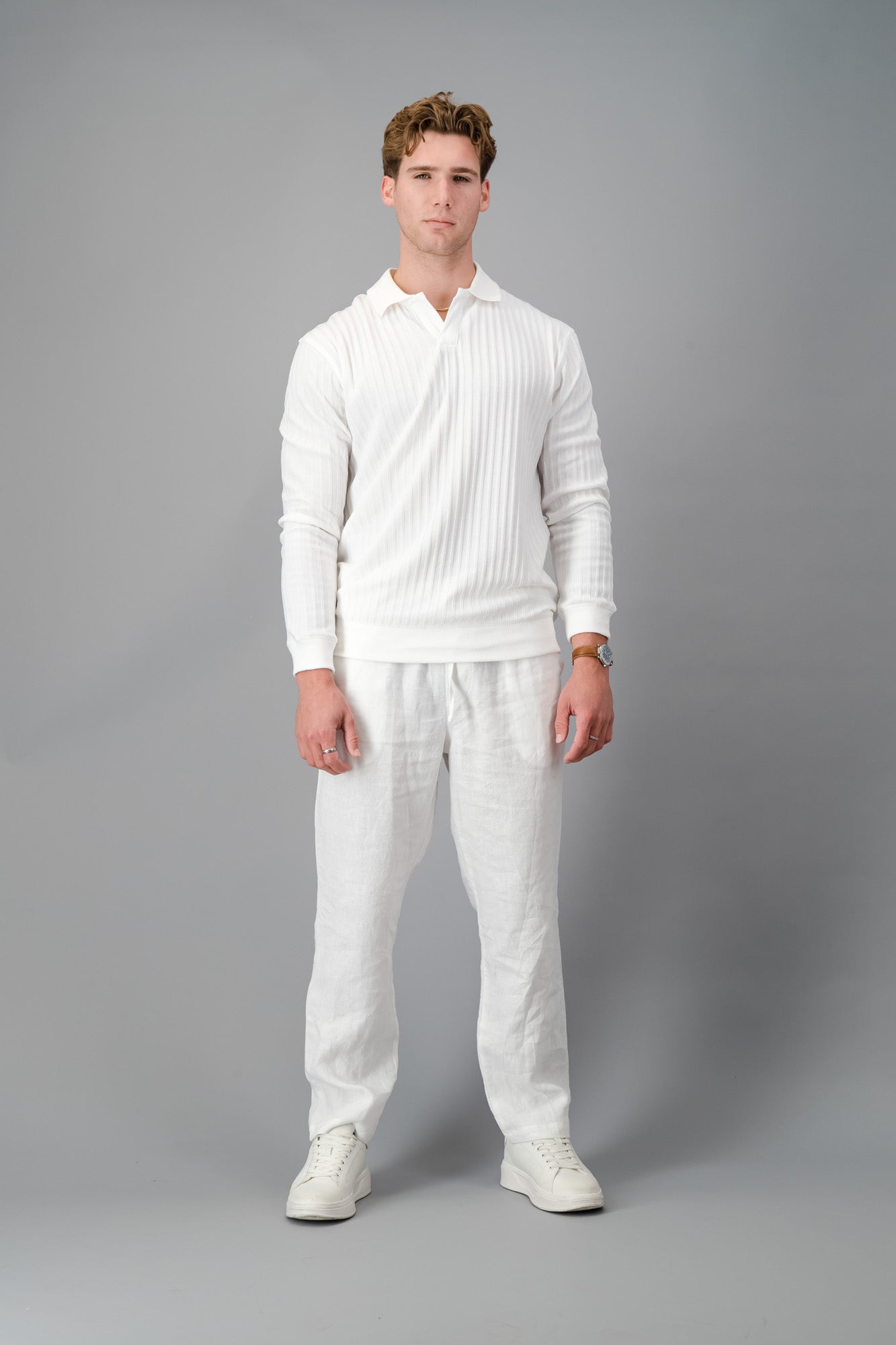 Polo Poly Wide Rib White LS