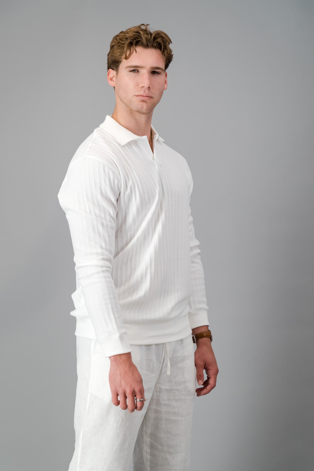 Polo Poly Wide Rib White LS