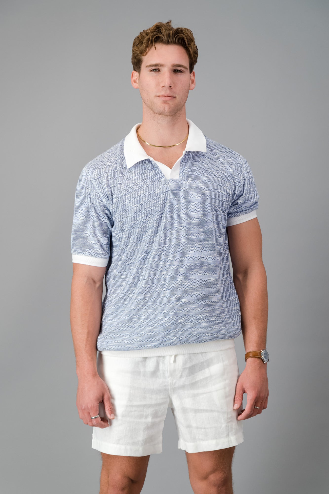 Polo Rayon Knit Blue Jacquard SS