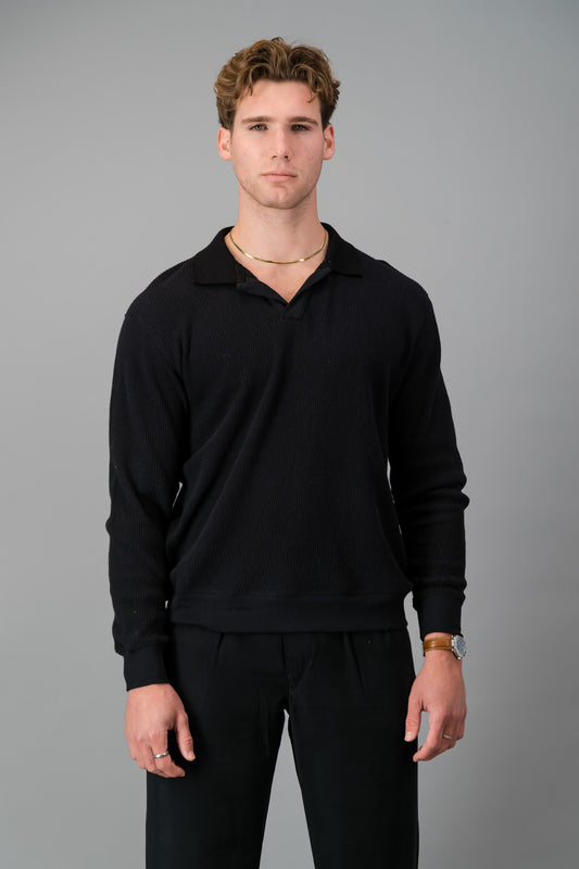 Polo Rayon-rich Rib Black LS