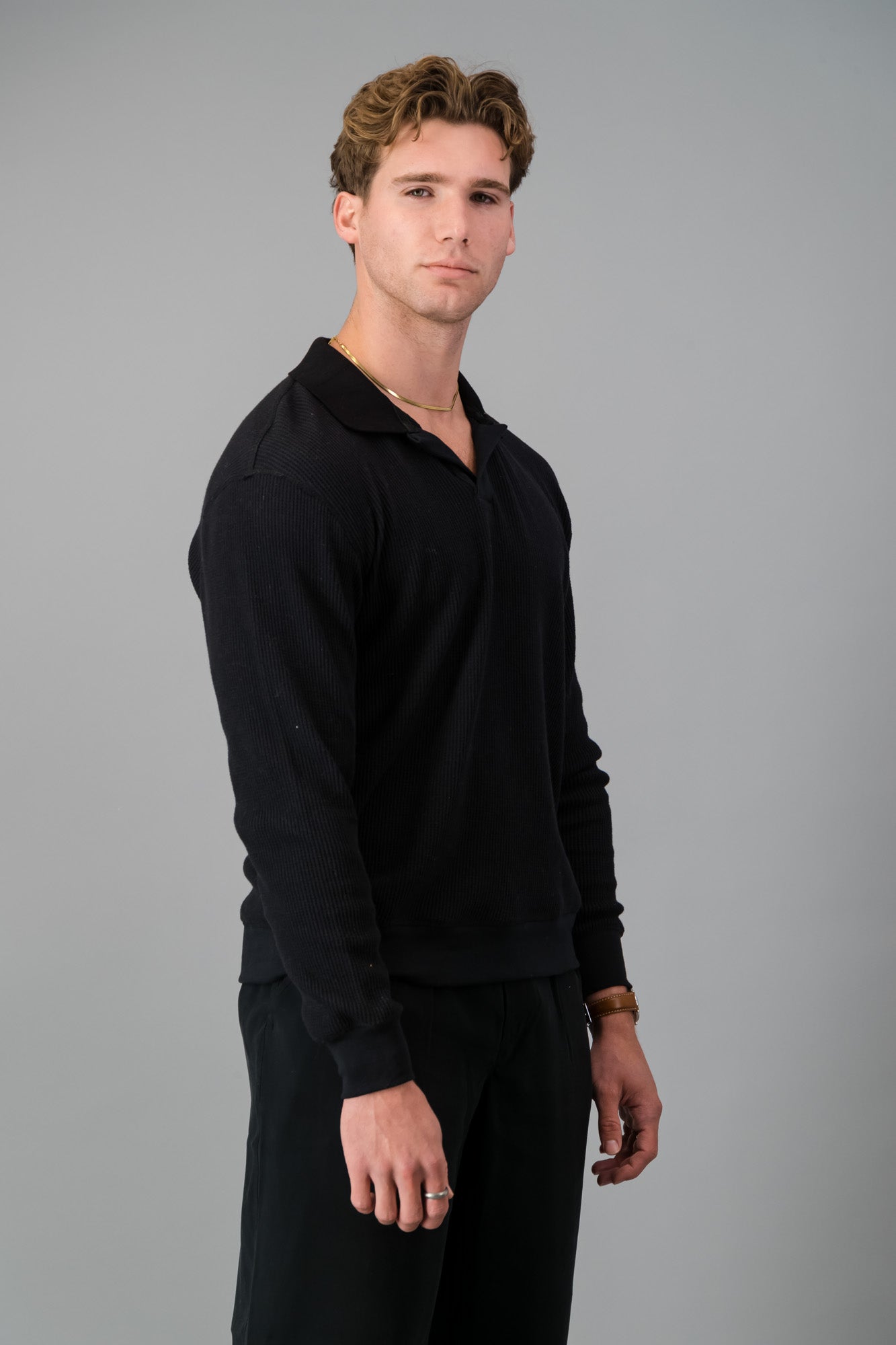 Polo Rayon-rich Rib Black LS