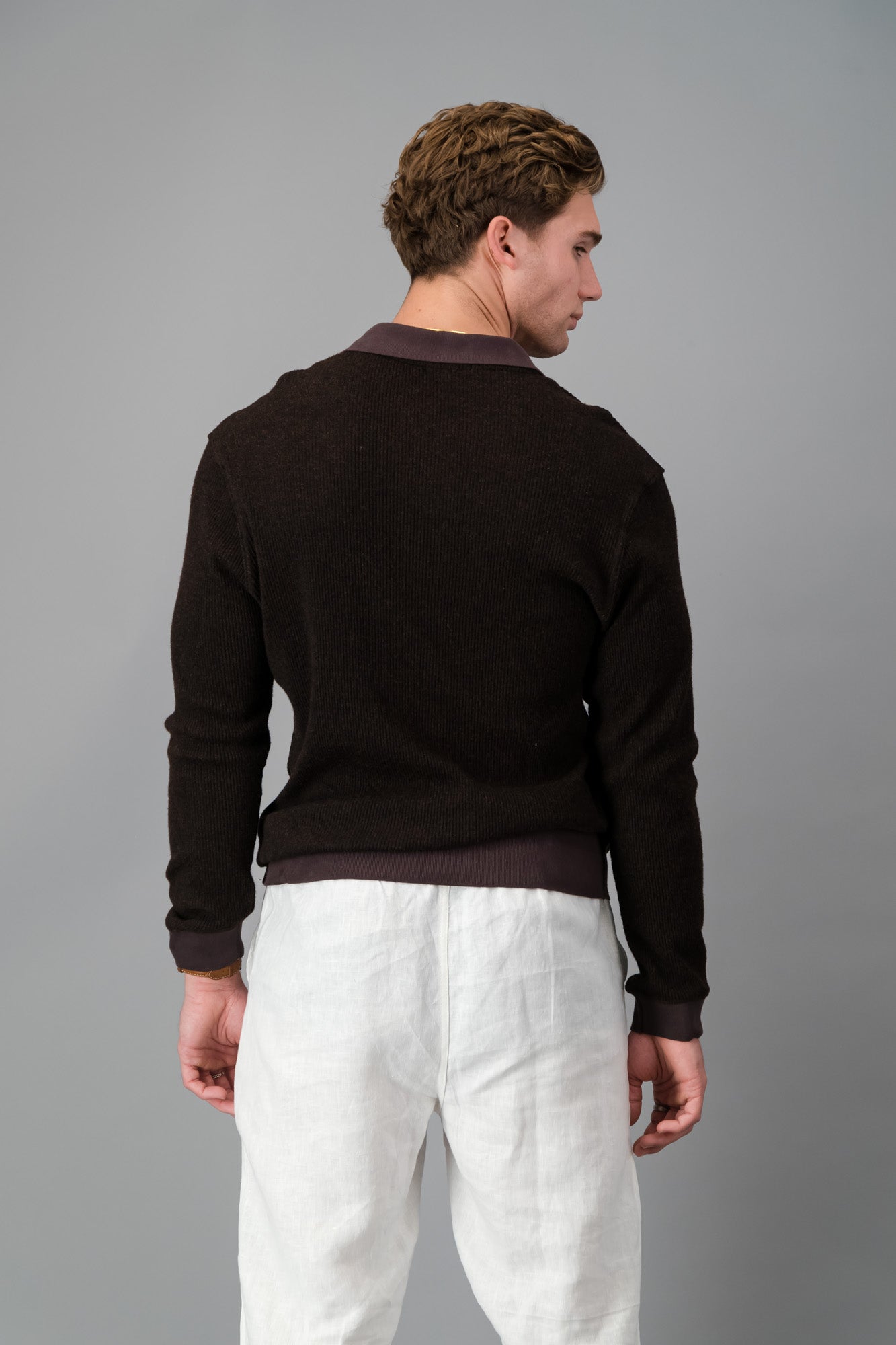 Polo Rayon-rich Rib Chocolate LS