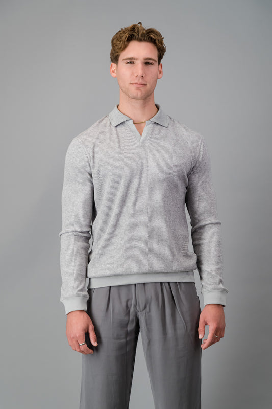 Polo Rayon-rich Rib Grey LS