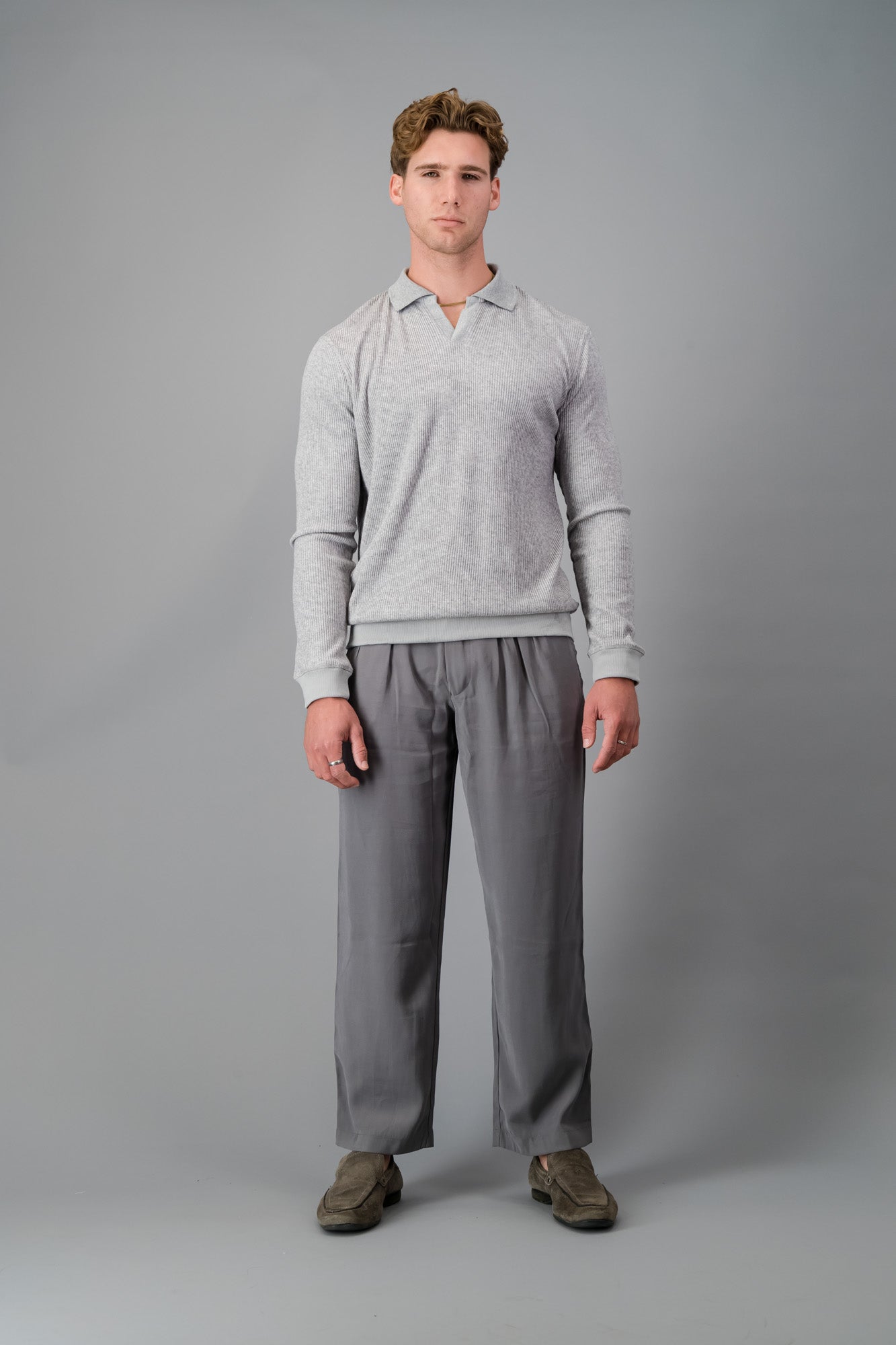 Polo Rayon-rich Rib Grey LS