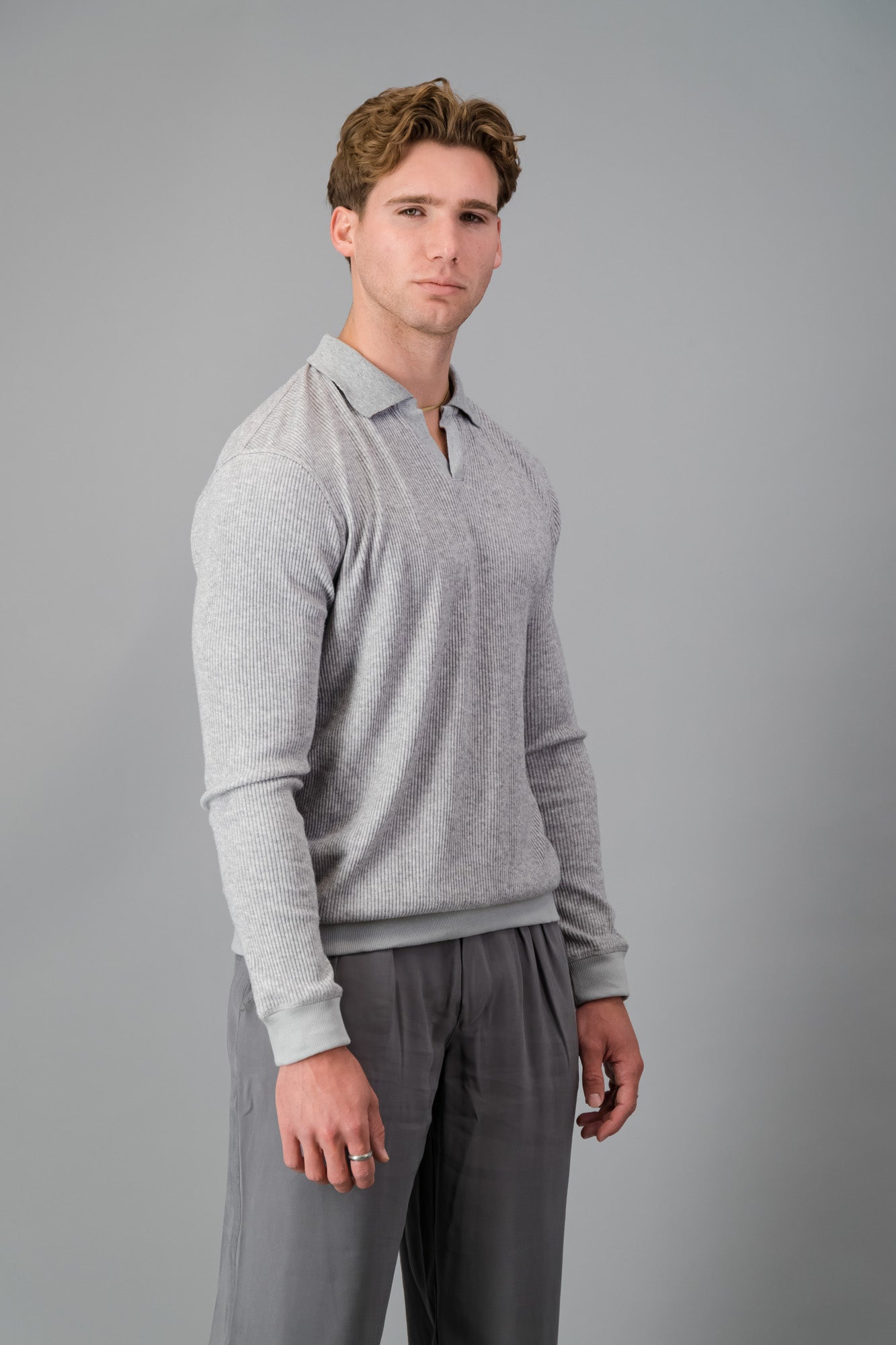 Polo Rayon-rich Rib Grey LS