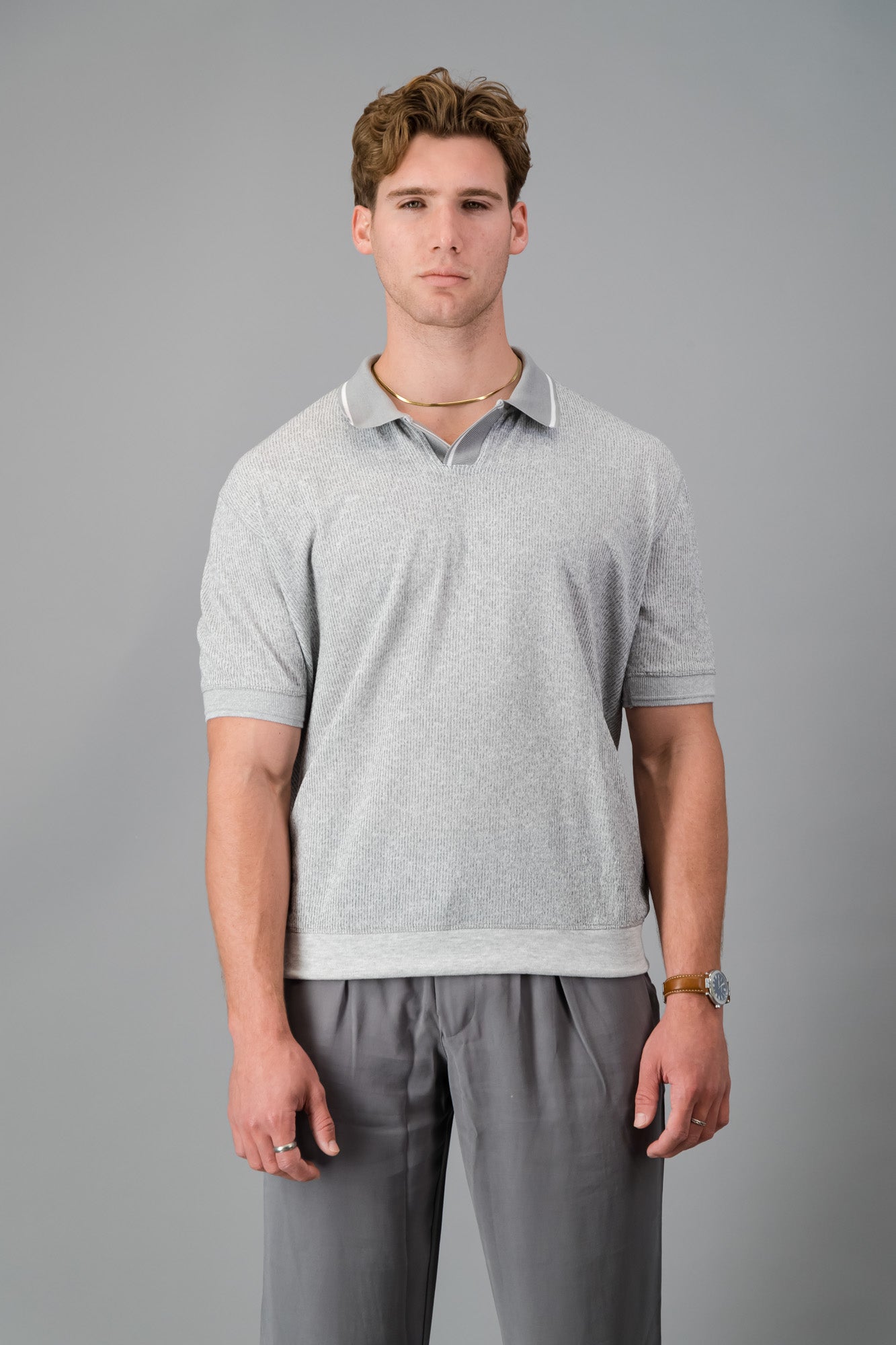 Polo Rayon-rich Rib Grey SS