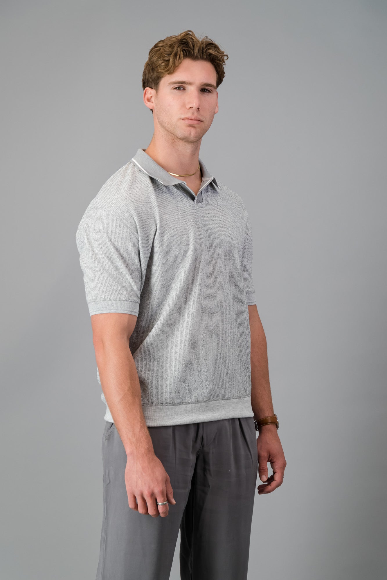 Polo Rayon-rich Rib Grey SS