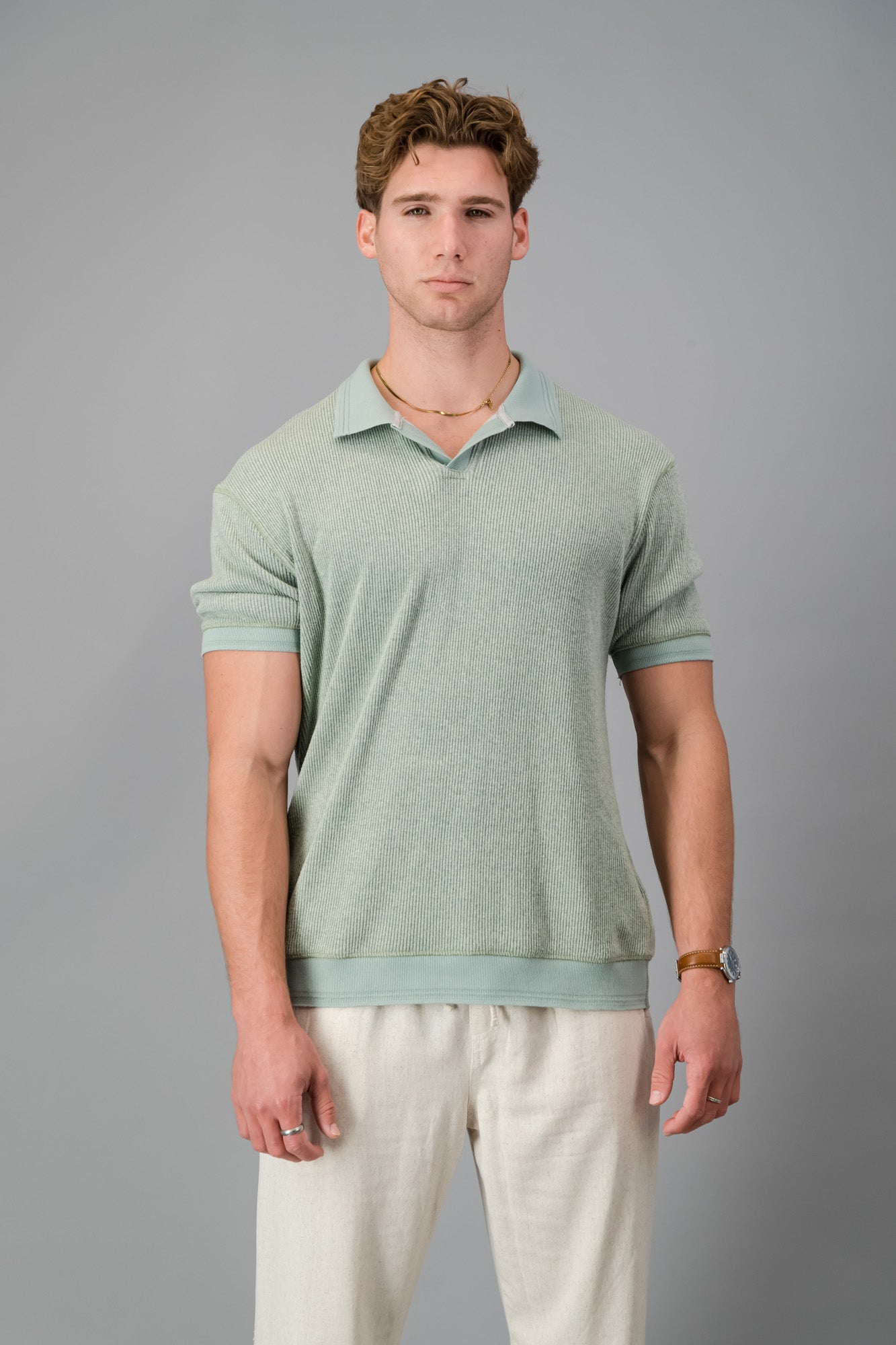 Polo Rayon-rich Rib Sage SS