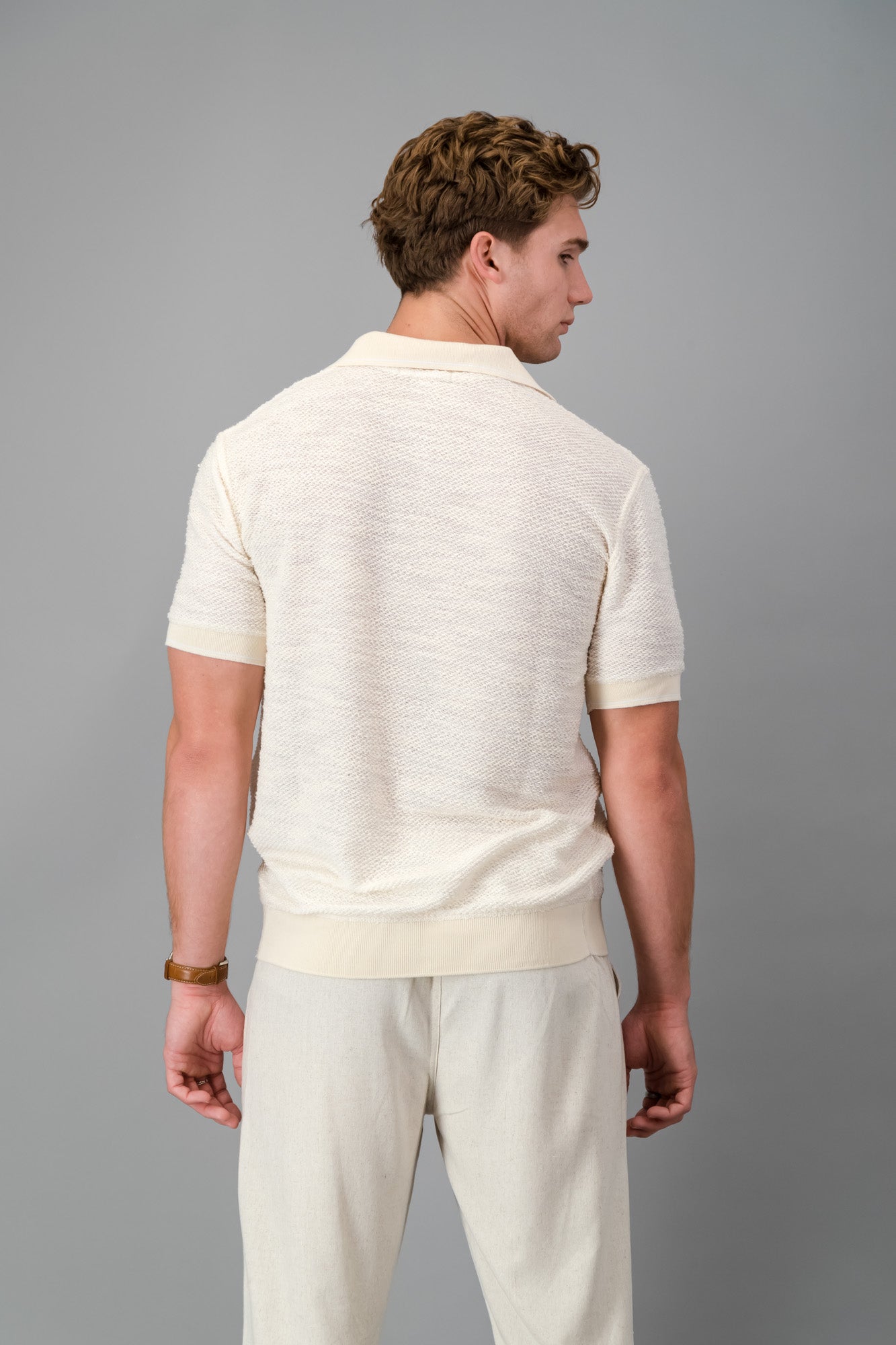 Polo Cotton-rich Thick & Thin Off-white SS