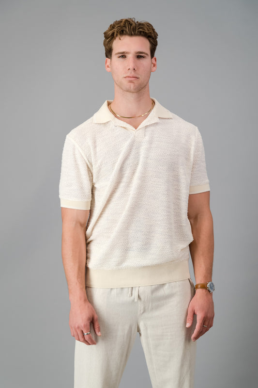 Polo Cotton-rich Thick & Thin Off-white SS