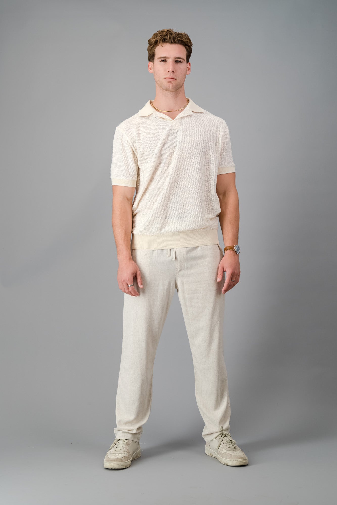 Polo Cotton-rich Thick & Thin Off-white SS