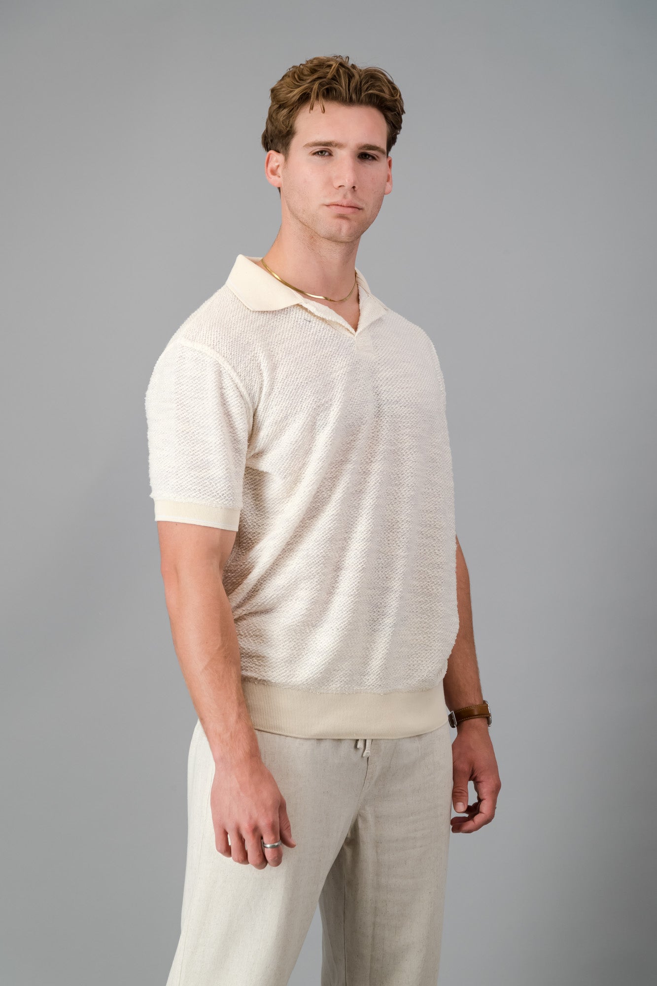 Polo Cotton-rich Thick & Thin Off-white SS