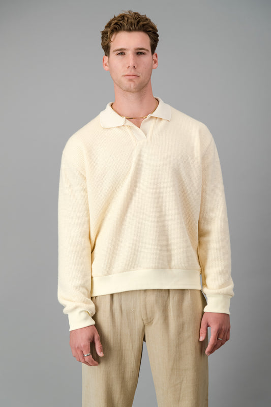 Polo Jersey Knit Acrylic Cream LS